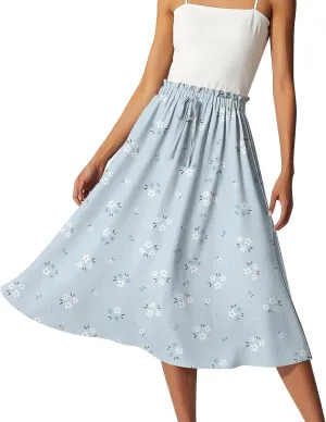 Midi Boho Floral Skirts for Women Trendy Comfy Flowy A Line Skirt Drawstring High Elastic Waist Skorts