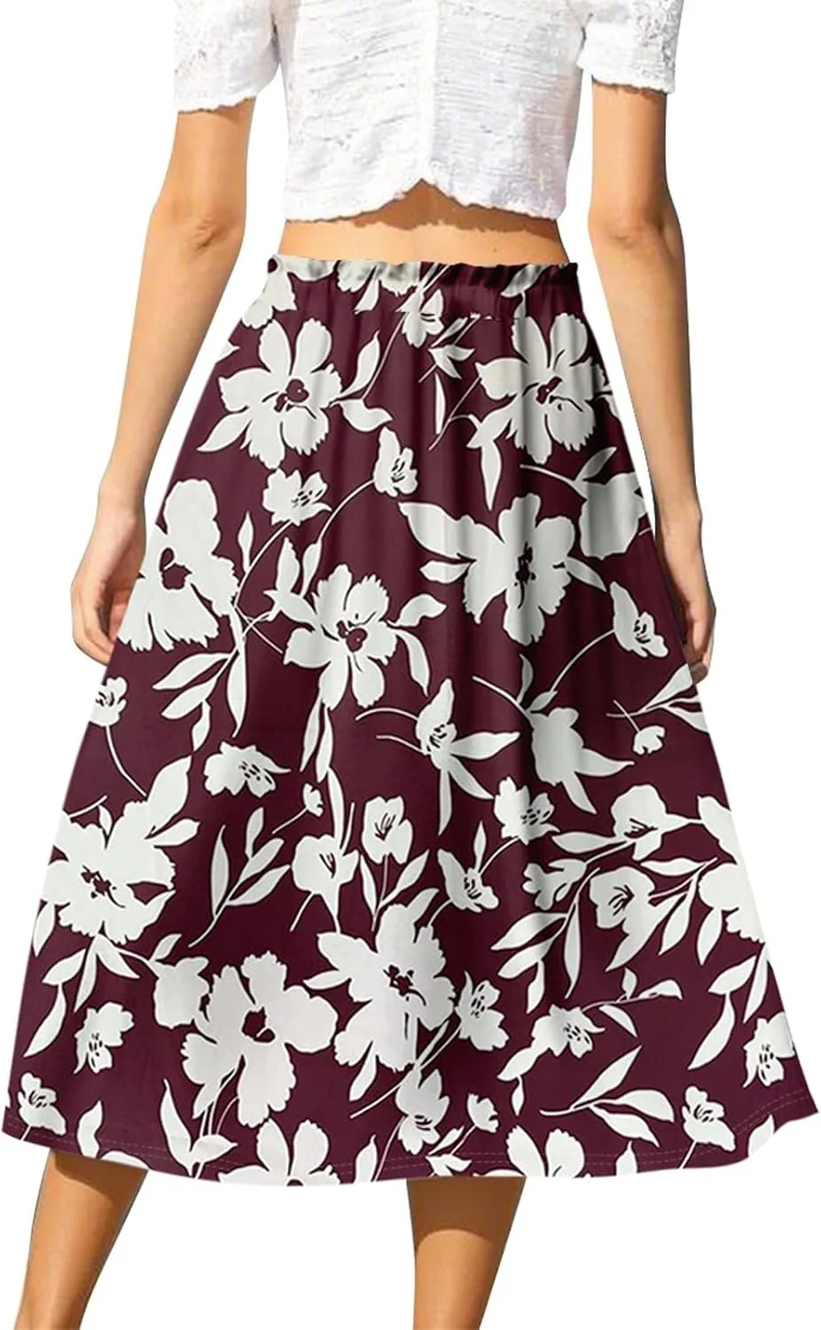 Midi Boho Floral Skirts for Women Trendy Comfy Flowy Drawstring High Elastic Waist A Line Skirt Skorts