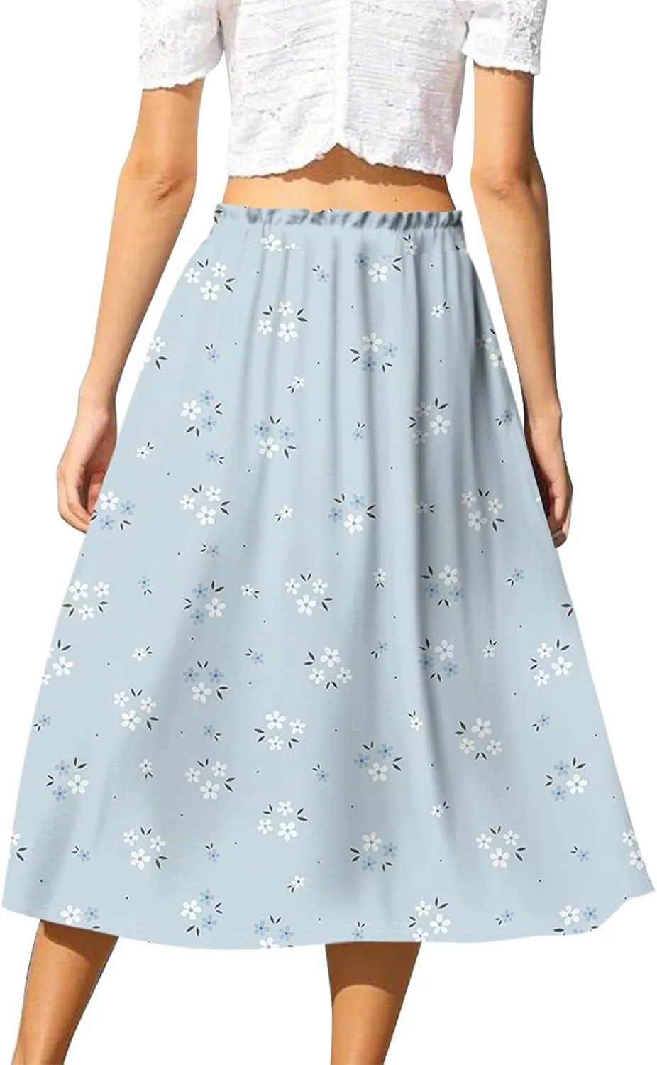 Midi Boho Floral Skirts for Women Trendy Comfy Flowy Drawstring High Elastic Waist A Line Skirt Skorts