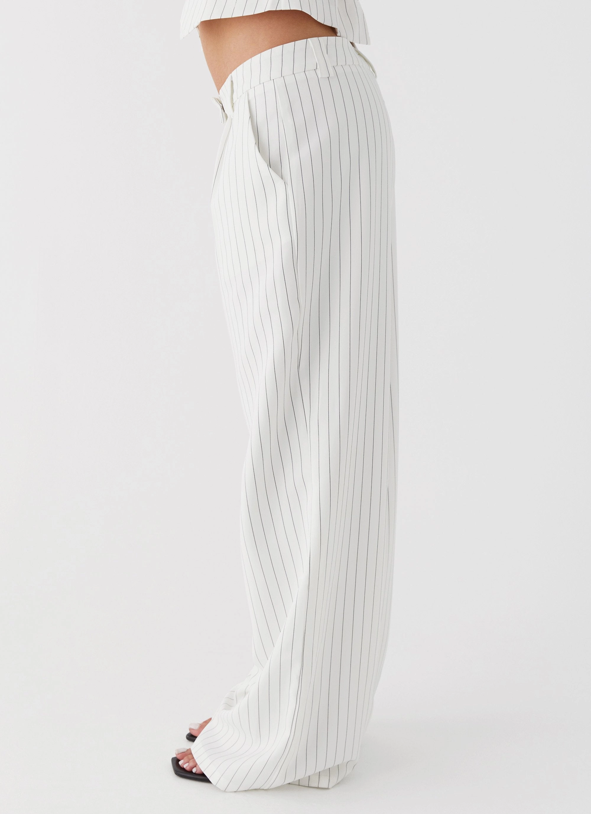 Tapered Look Elastic Free Cuffs Midnight City Suit Pants - White Pinstripe