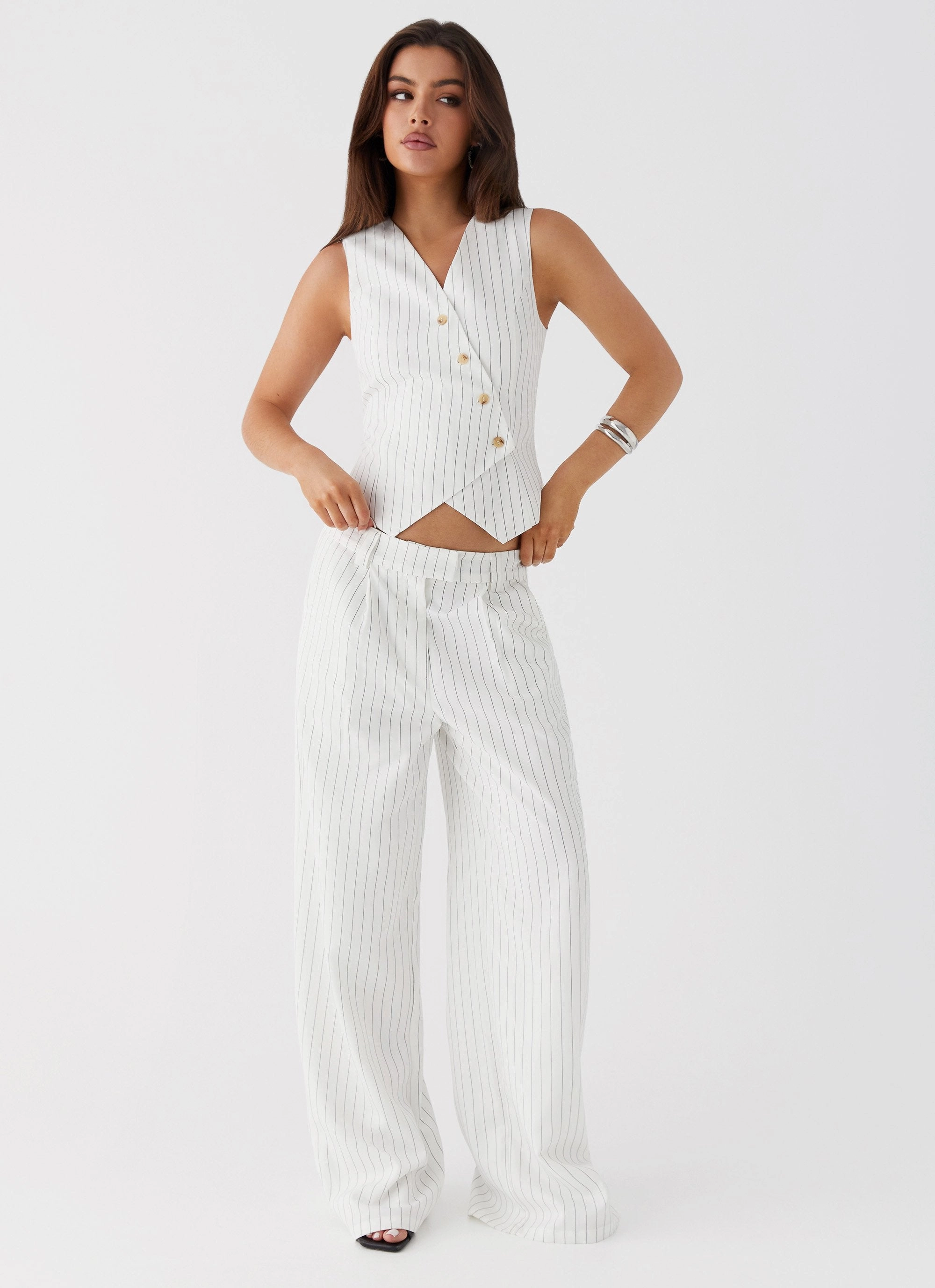 Midnight City Suit Pants - White Pinstripe Layer-Friendly Soft Performance