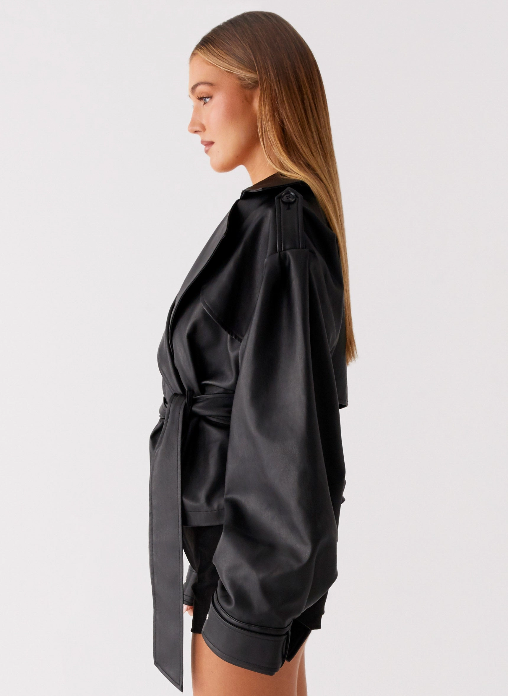 Flexible Elbow Patches Midtown Leather Trench - Black