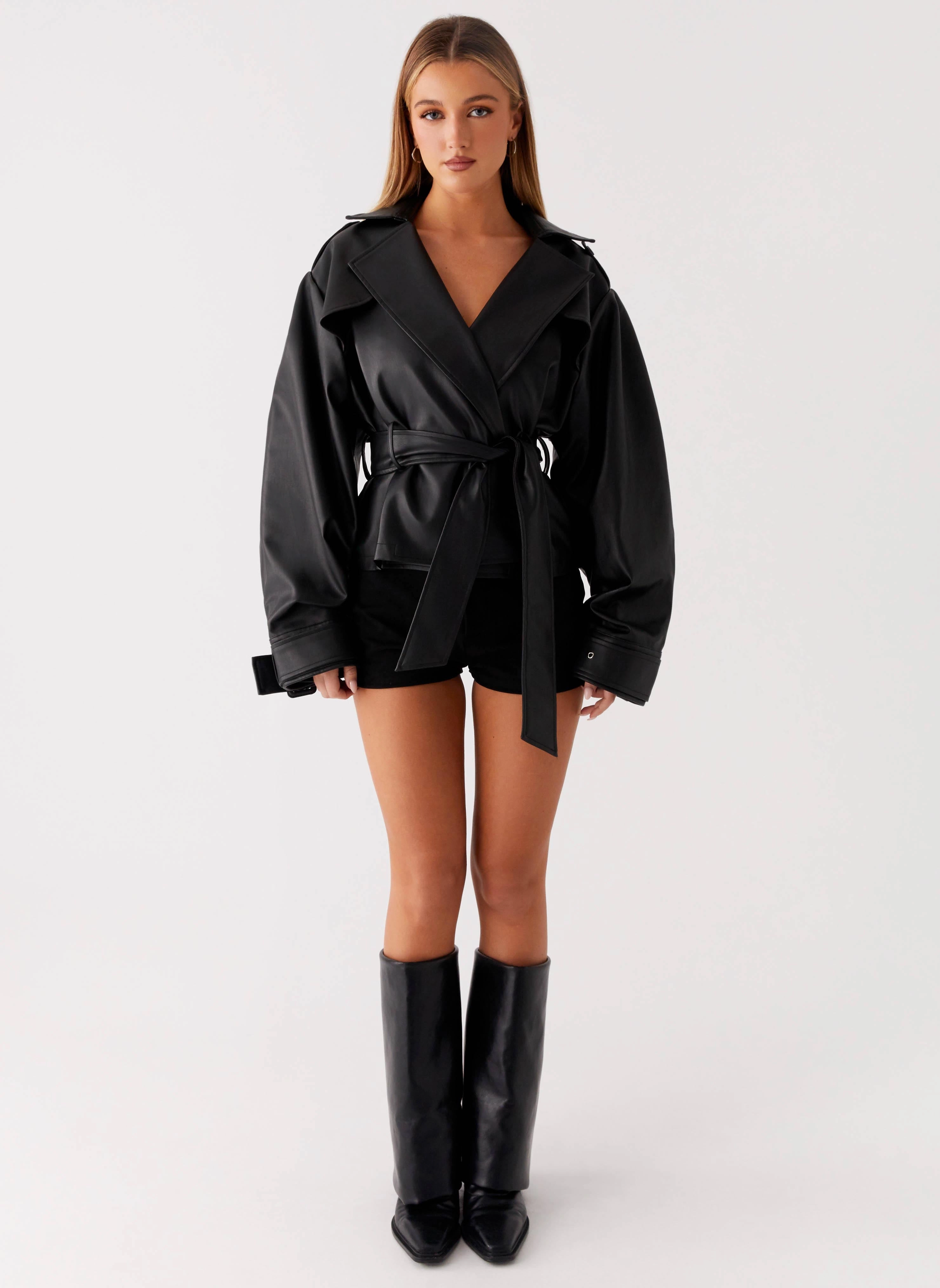 Anytime Outer Fit Midtown Leather Trench - Black