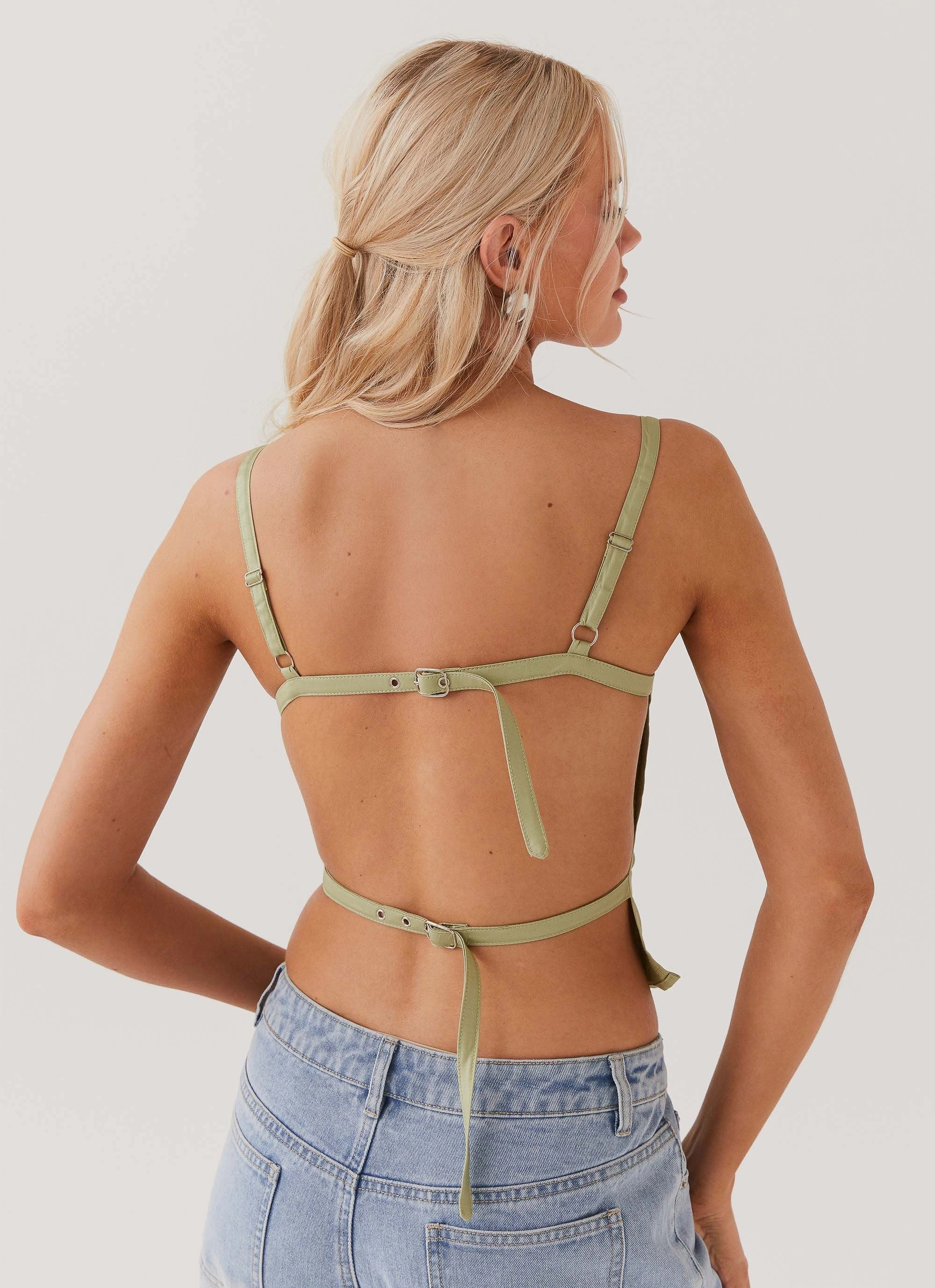 Naomi Backless Top - Sage SleevelessOption RelaxedSilhouette