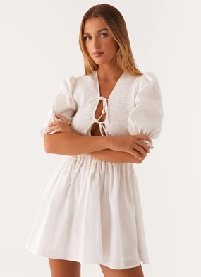 Milana Shirred Puff Sleeve Mini Dress - White Tear-resistant