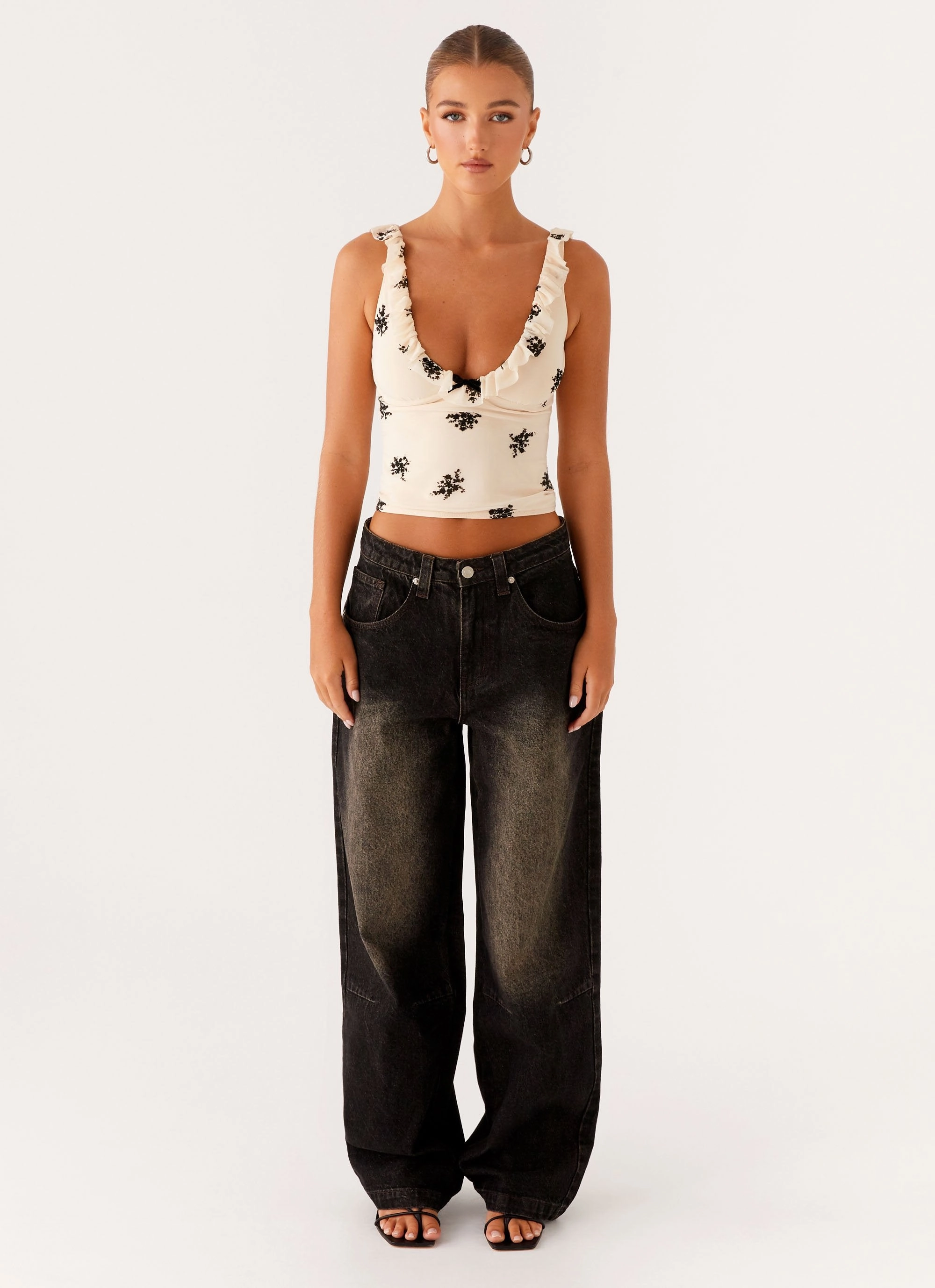 Milena Cami Top - Nude High Neck Design Weighted Hem Trim