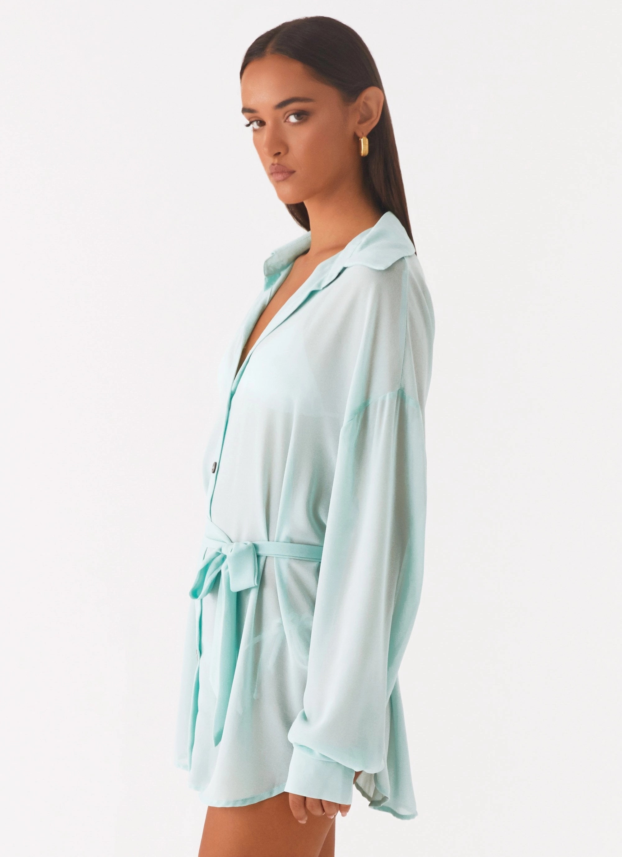 natural fiber Travel Friendly Miley Oversized Chiffon Shirt - Pale Blue