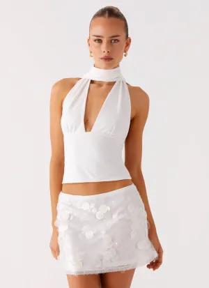 Milos Scarf Halter Neck Top - White Anti Pilling Yarn BoxyCrop Milos Scarf Halter Neck Top - White