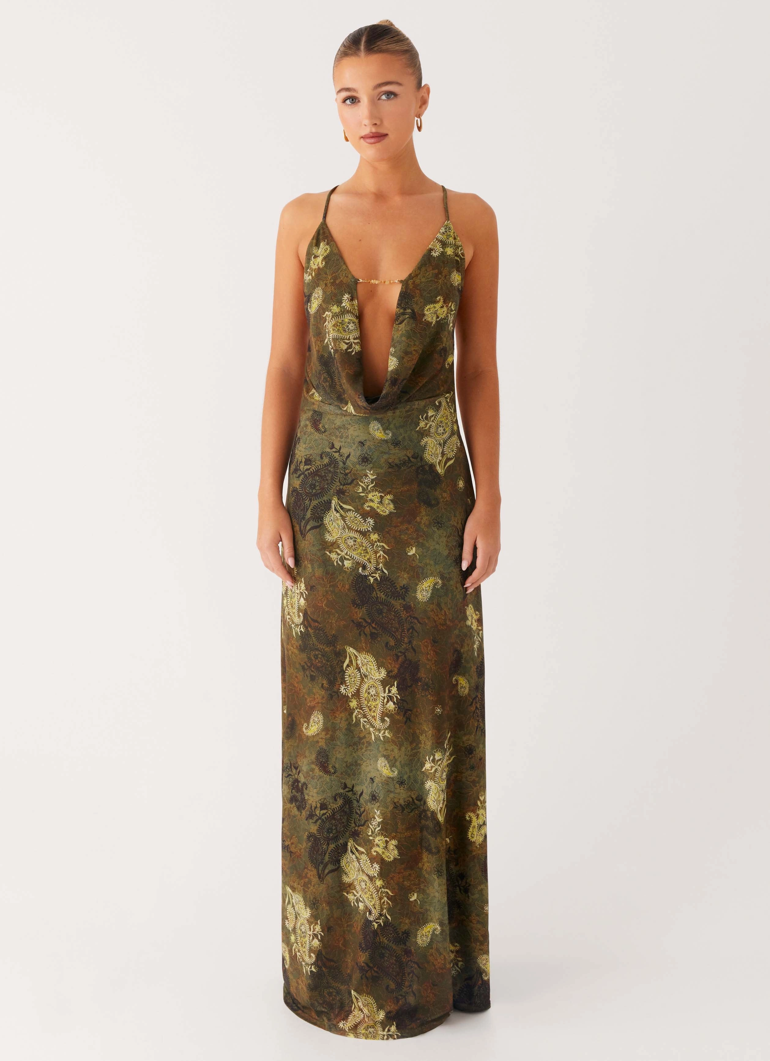 Star Fields Maxi Dress - Cyber Floral Light Bow Flowy Cut