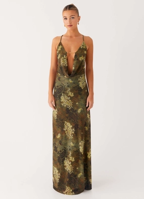 Star Fields Maxi Dress - Cyber Floral Light Bow Flowy Cut