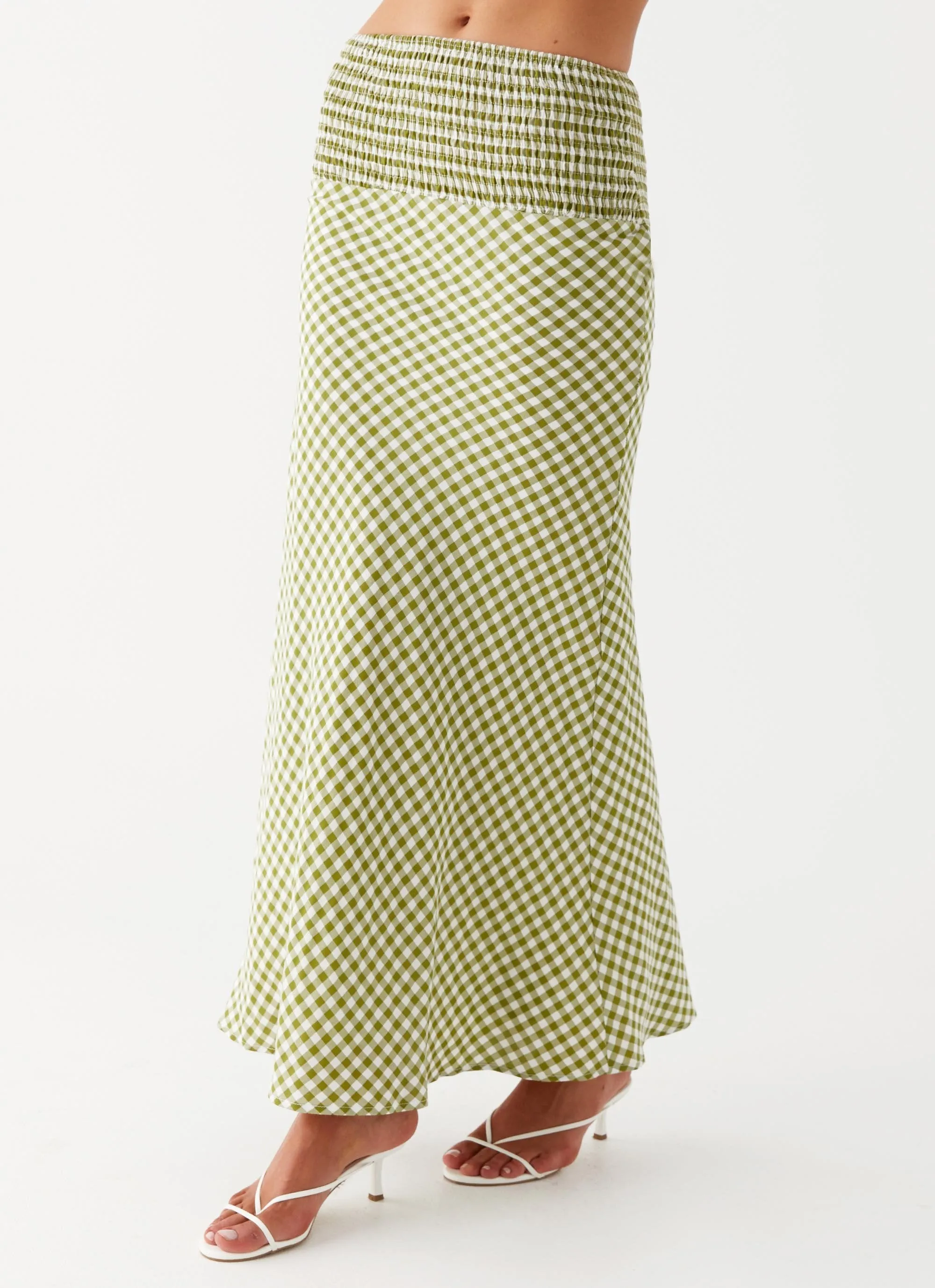 Business Meeting Leilani Maxi Skirt - Khaki Gingham