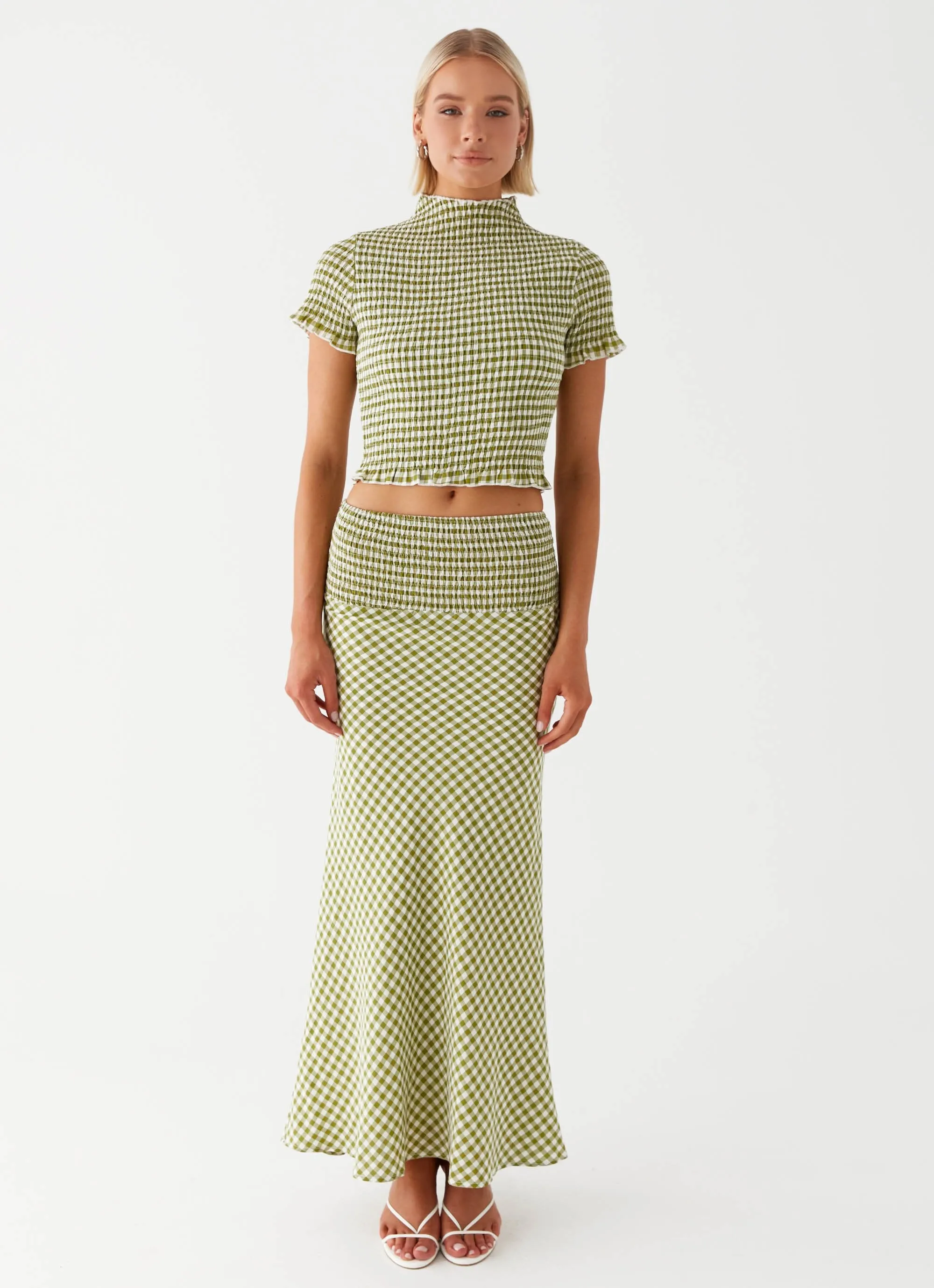 Leilani Maxi Skirt - Khaki Gingham Modern Tones