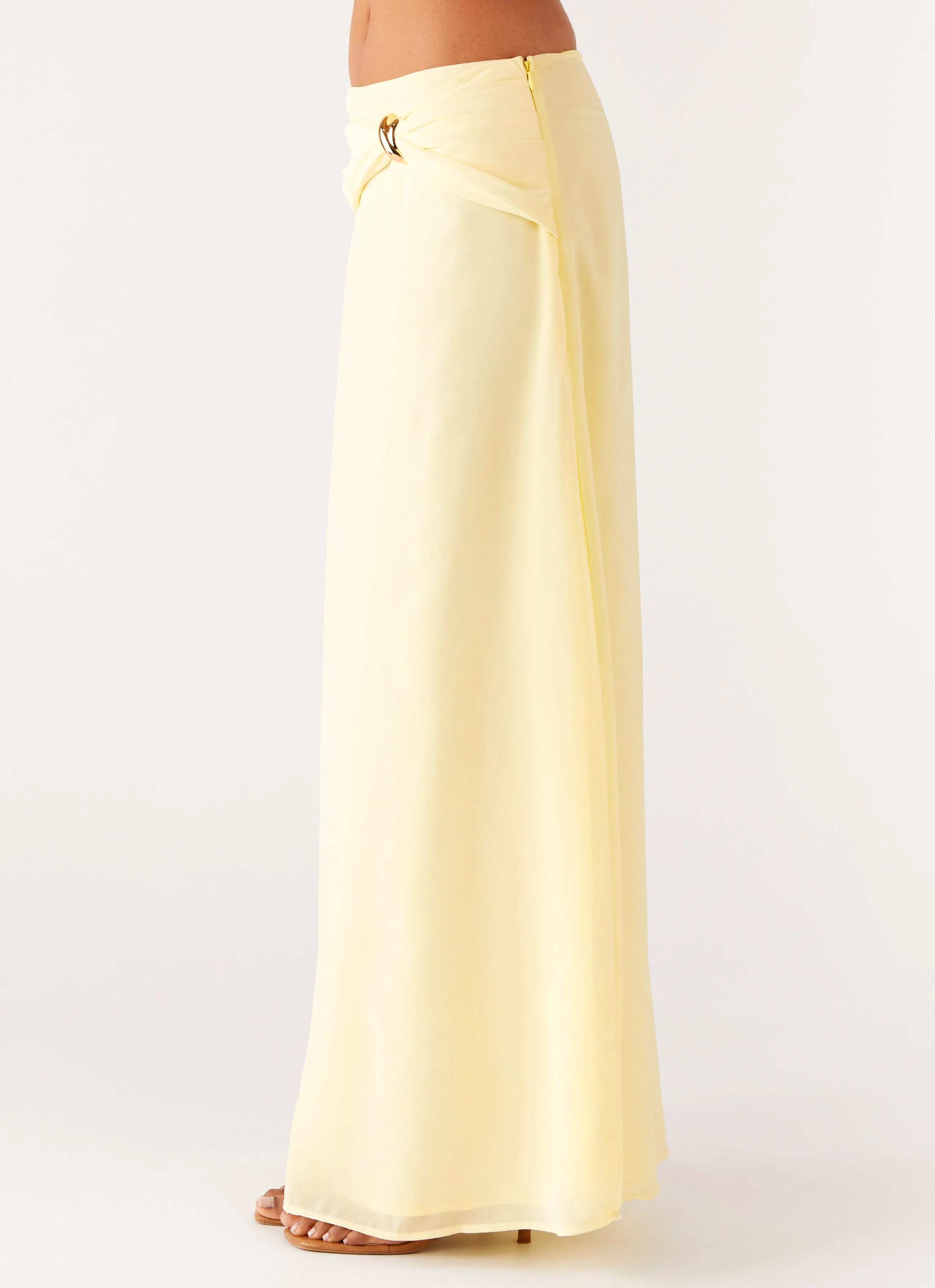Anuhea Maxi Skirt - Yellow Linen blend Detail Focus