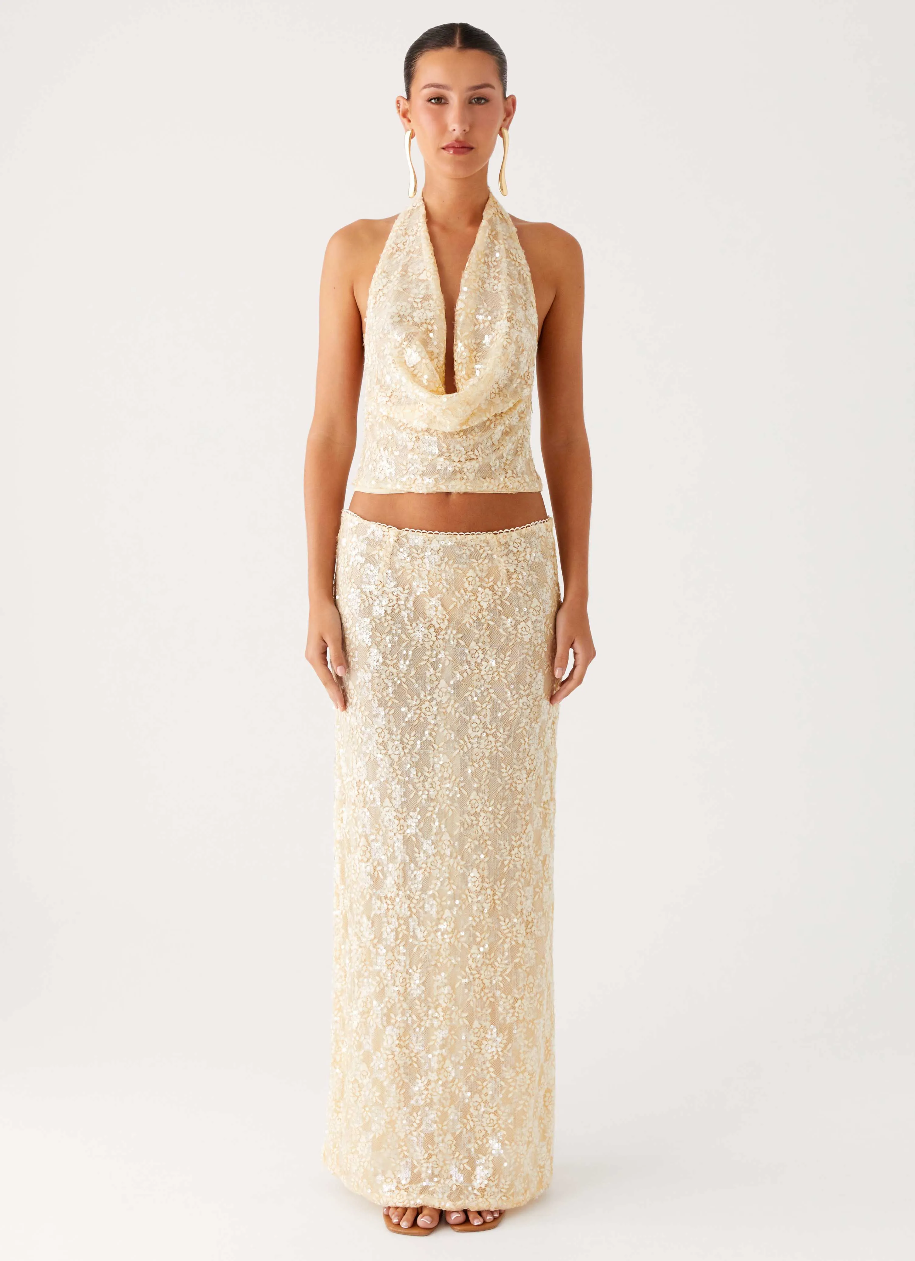Bling It On Maxi Skirt - Ivory Lightweight Runway Ready
