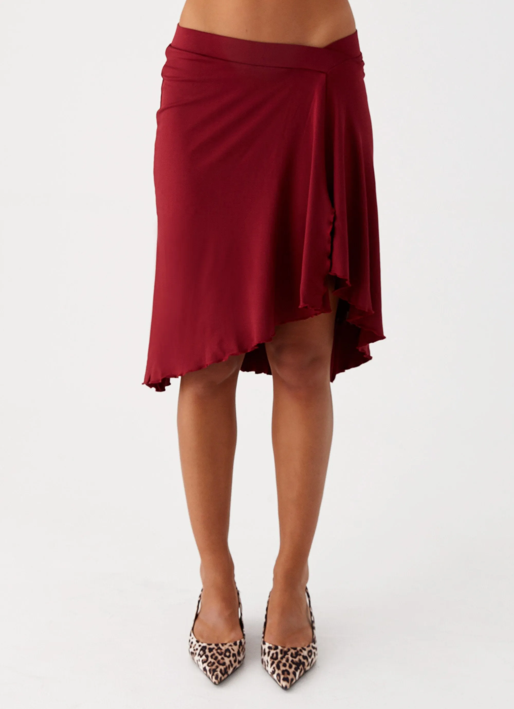 Clean Aesthetic Corduroy texture Shes A Lady Midi Skirt - Red