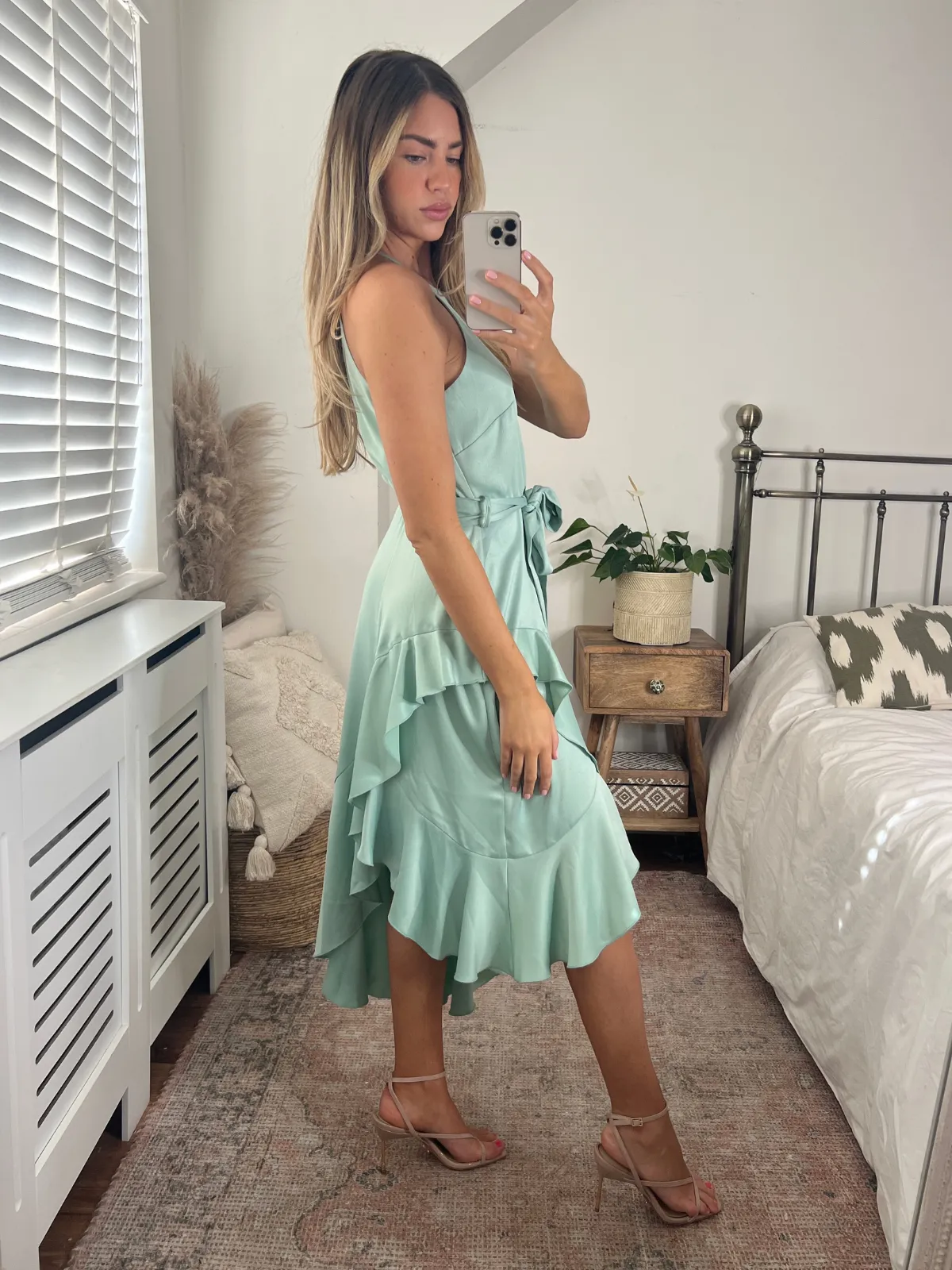 Ariana Halter Frill Dress / Sage Casual maxi dress Cute Glow