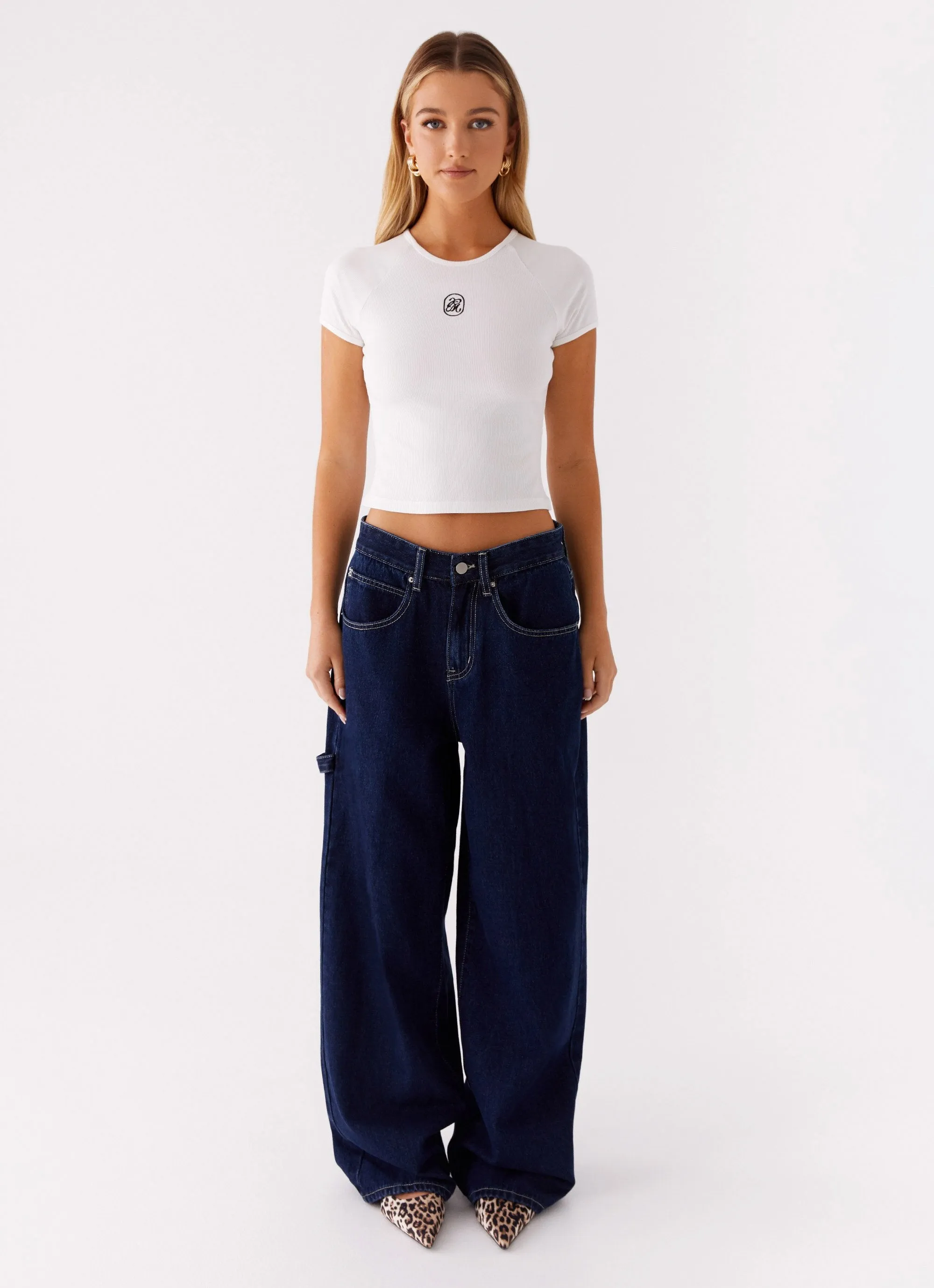 Cotton Blend Street Casual Signature Monogram Tee - Off White