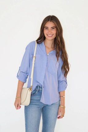 Minimalist Contrast Stitching Elise Tencel Top- Blueberry Stretch Fit sporty wear Elise Tencel Top- Blueberry