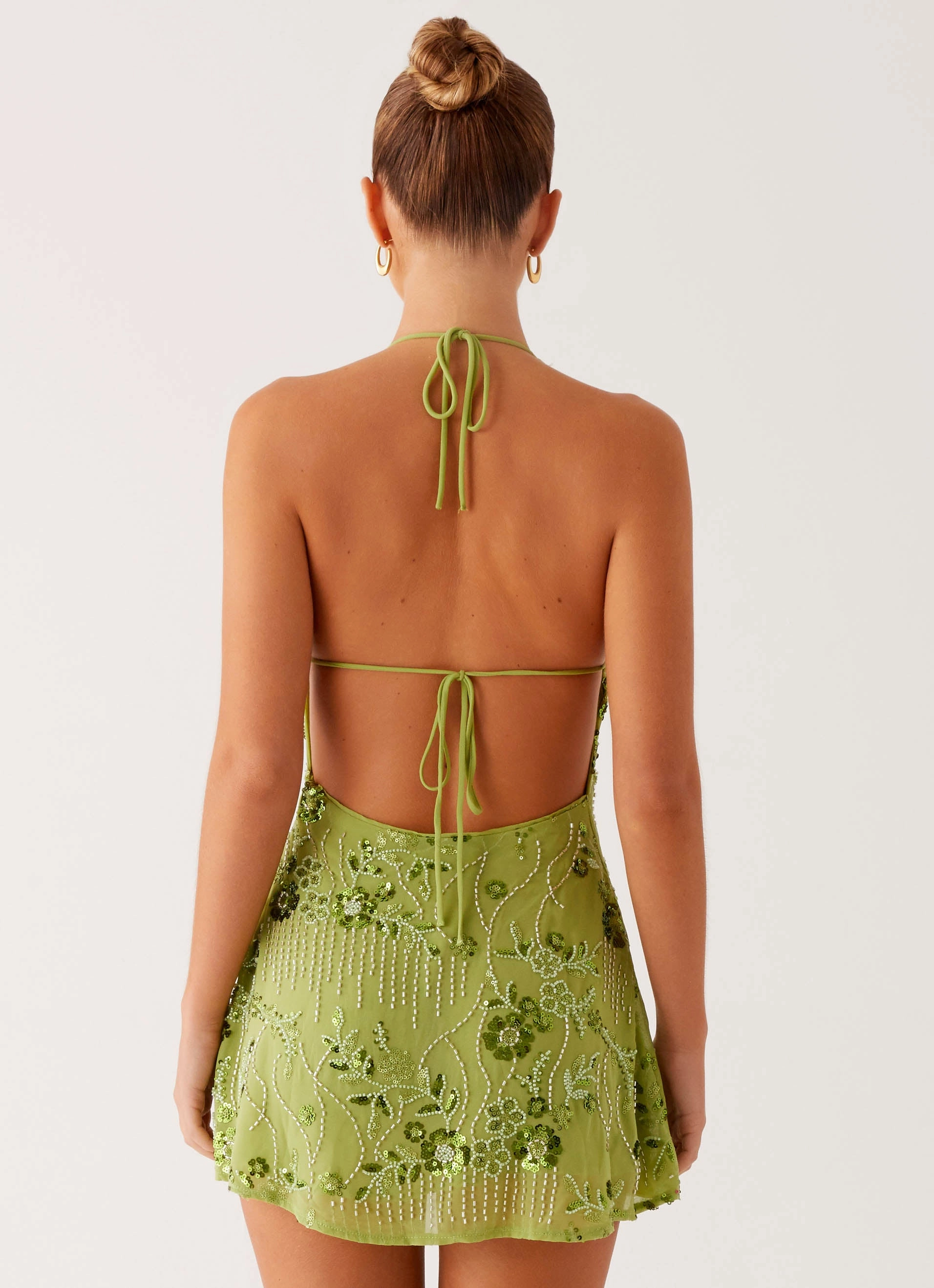 tailored look Sophisticated Waist Leo Beaded Mini Dress - Green