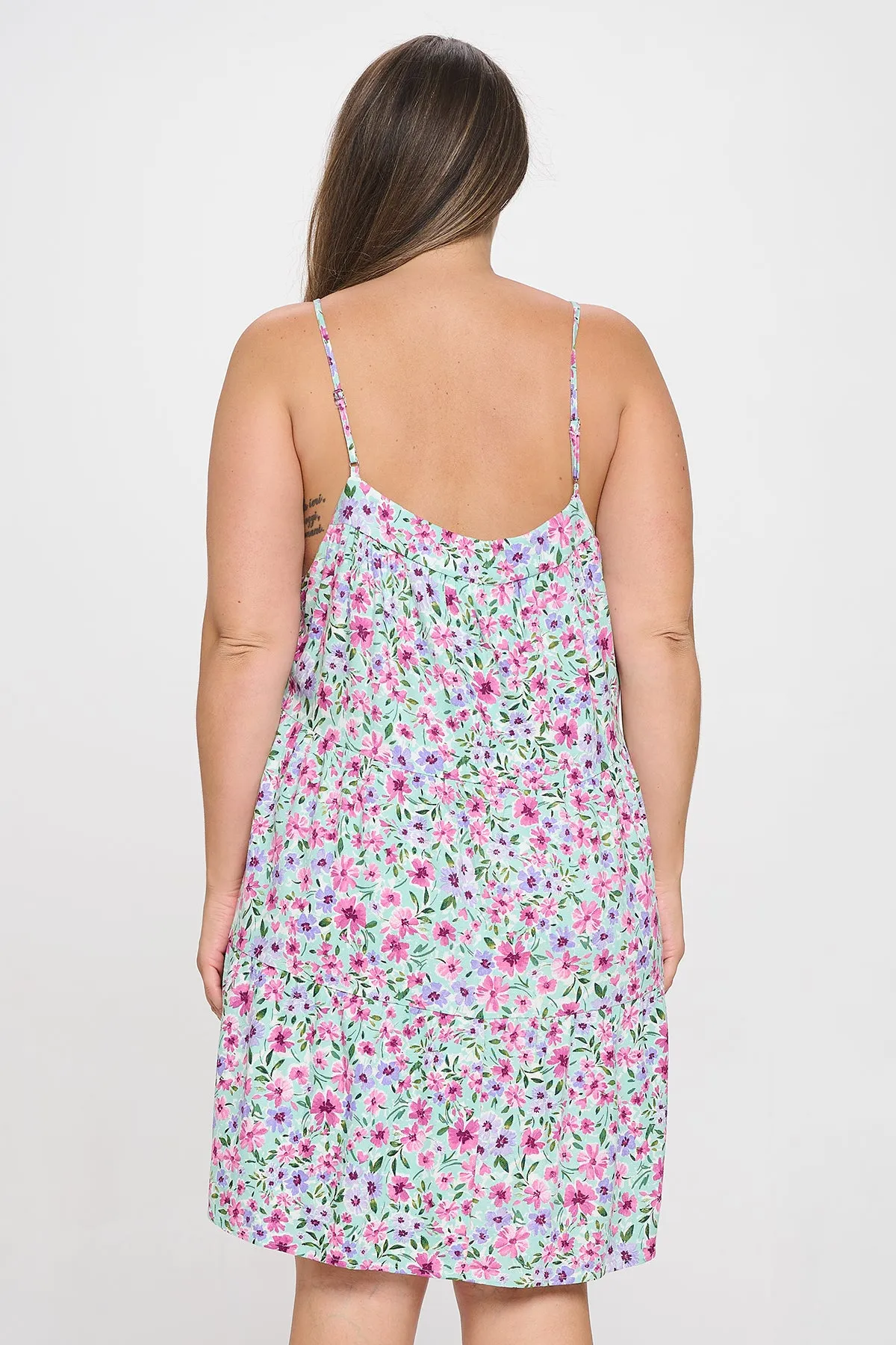 MINT FUCHSIA PLUS SIZE SPAGHETTI STRAP FLORAL DRESS 3-2-1
