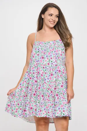 MINT FUCHSIA PLUS SIZE SPAGHETTI STRAP FLORAL DRESS 3-2-1