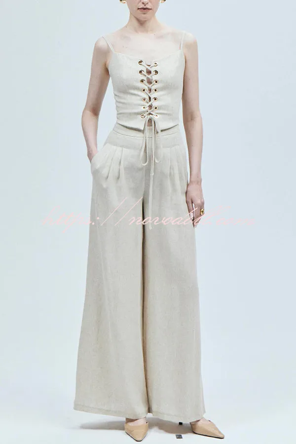 Mira Linen Blend Front Lace-up Slip Tank Top