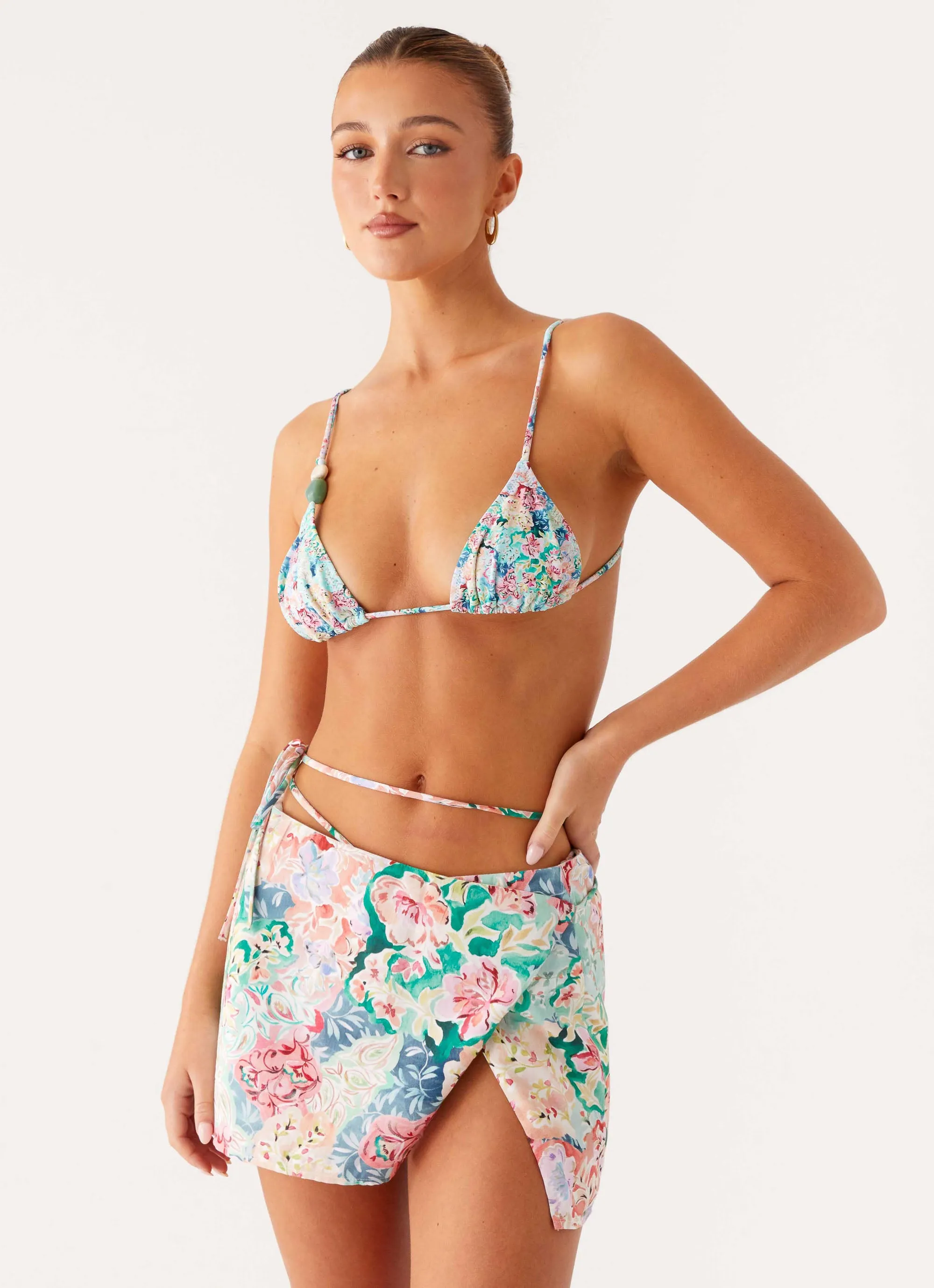 Miradelle Wrap Mini Skirt - Santorini Floral Natural Look Timeless Wear