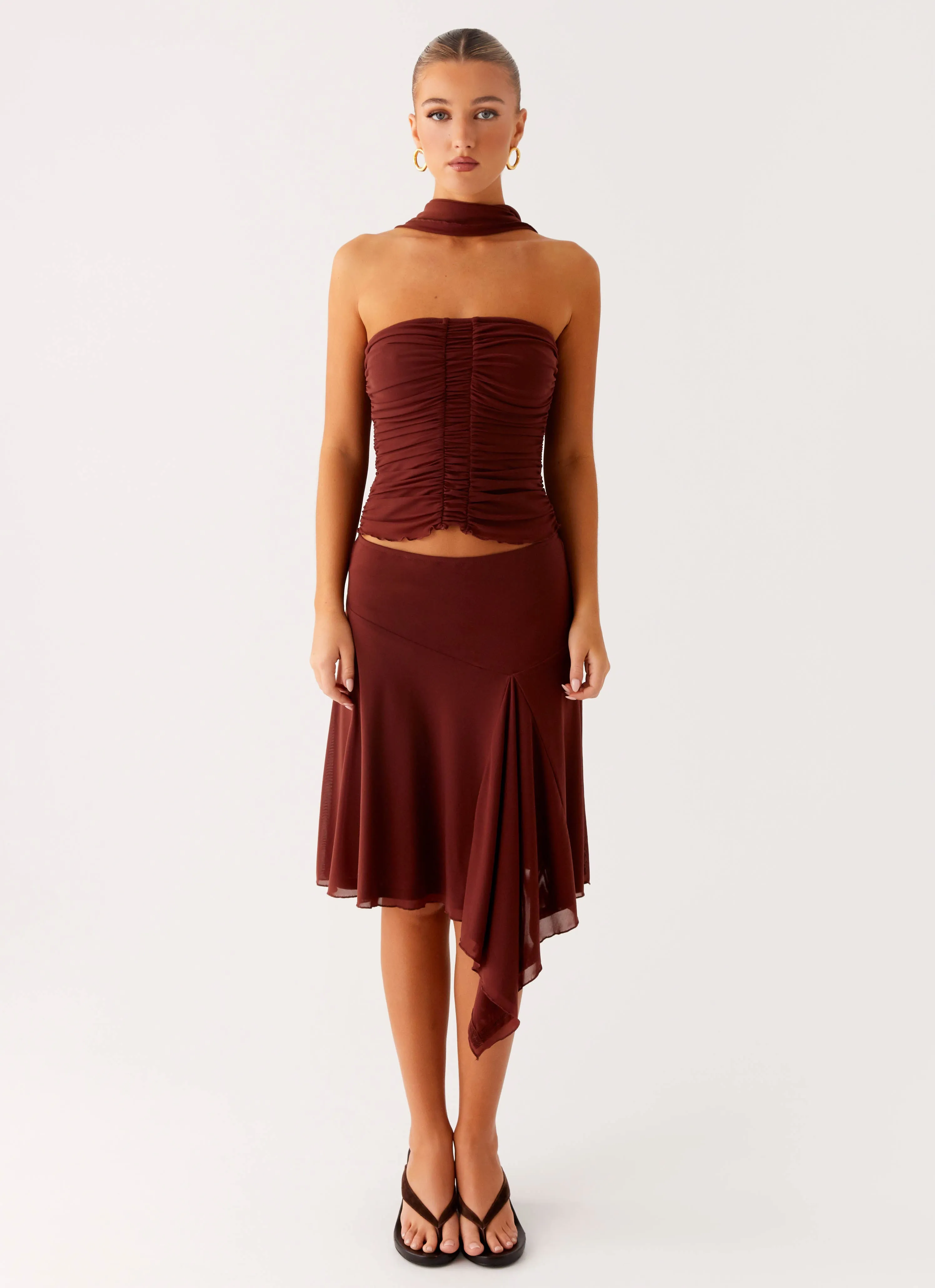 Outfit Flow flowy silhouette Mirage Midi Skirt - Chocolate