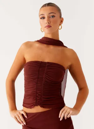 Mirage Scarf Top - Chocolate TaglessLabeling Mirage Scarf Top - Chocolate Flexible Waistband All-Purpose