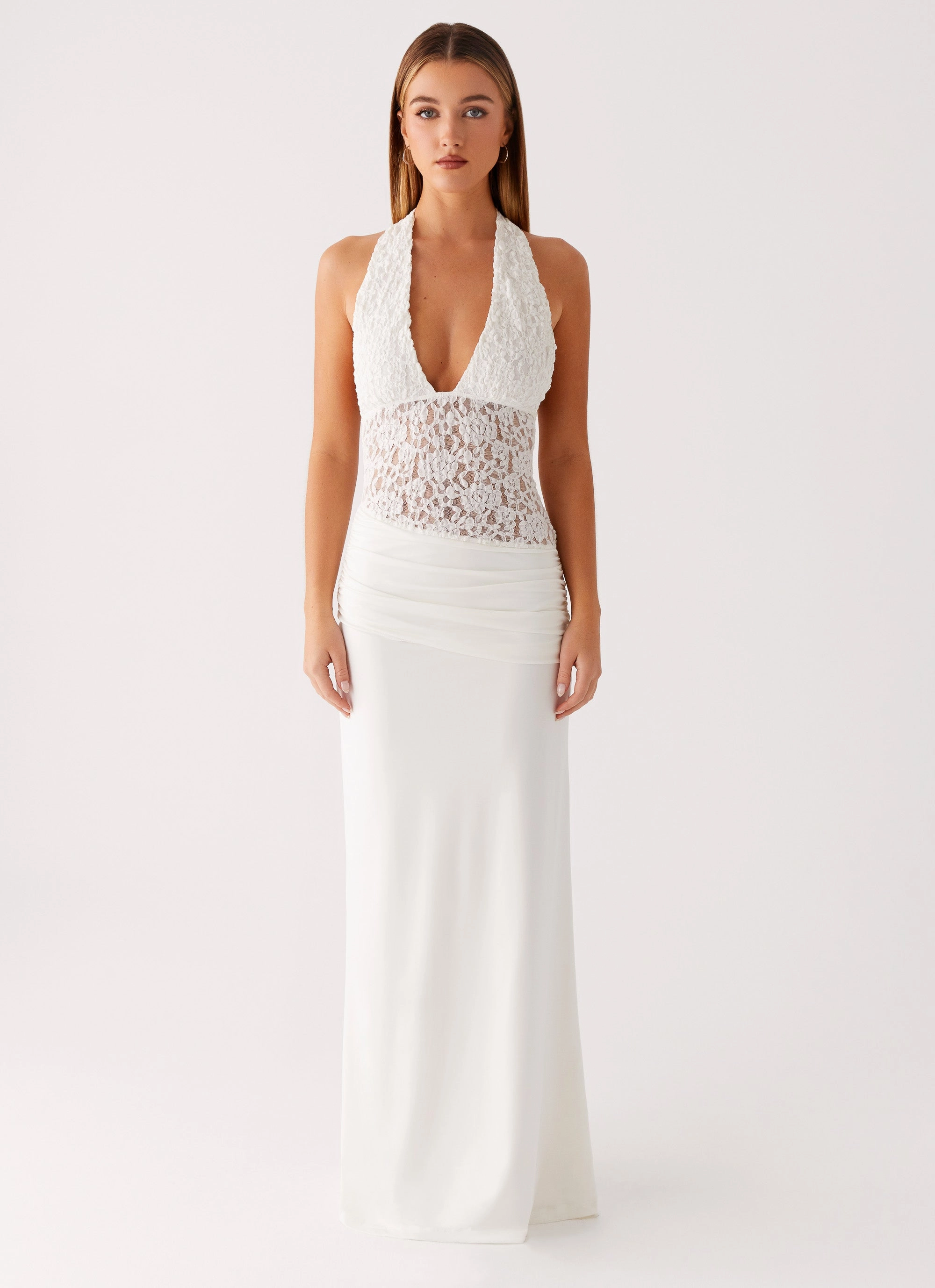 Comfy and Chic Comfort Stretch Miri Halter Maxi Dress - Ivory