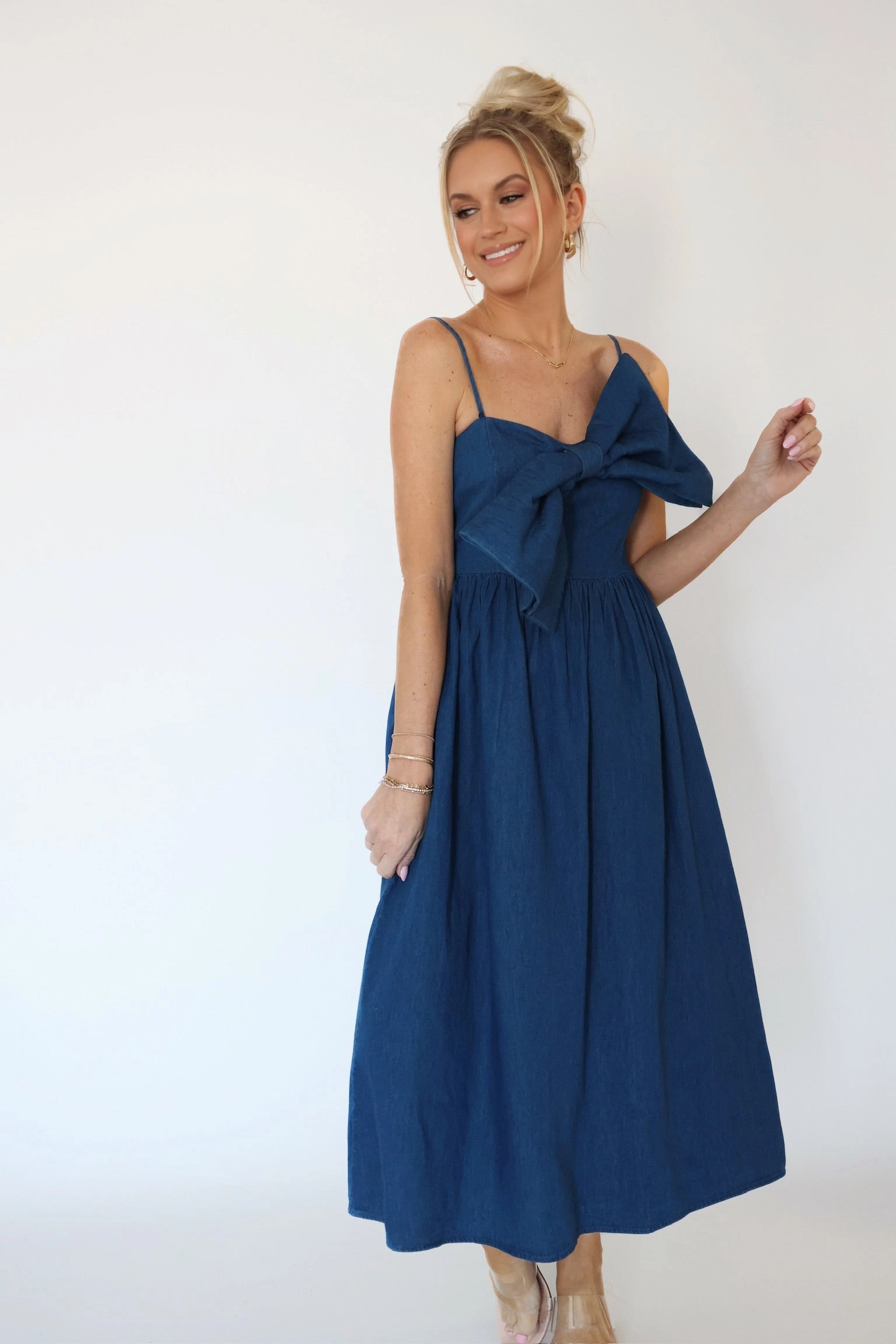 Miss Americana Bow Midi Dress (FINAL SALE) AdjustableNeckline OdorResistantFinish