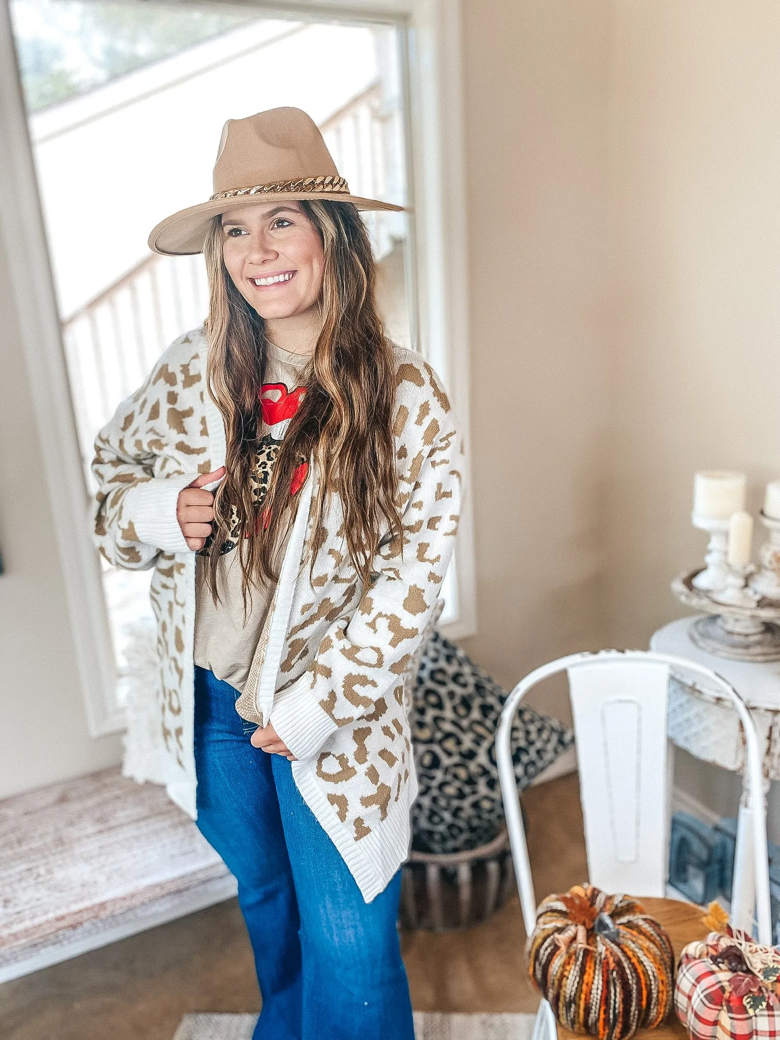 Missing You Taupe Leopard Long Sleeve Open Front Cardigan in Ivory