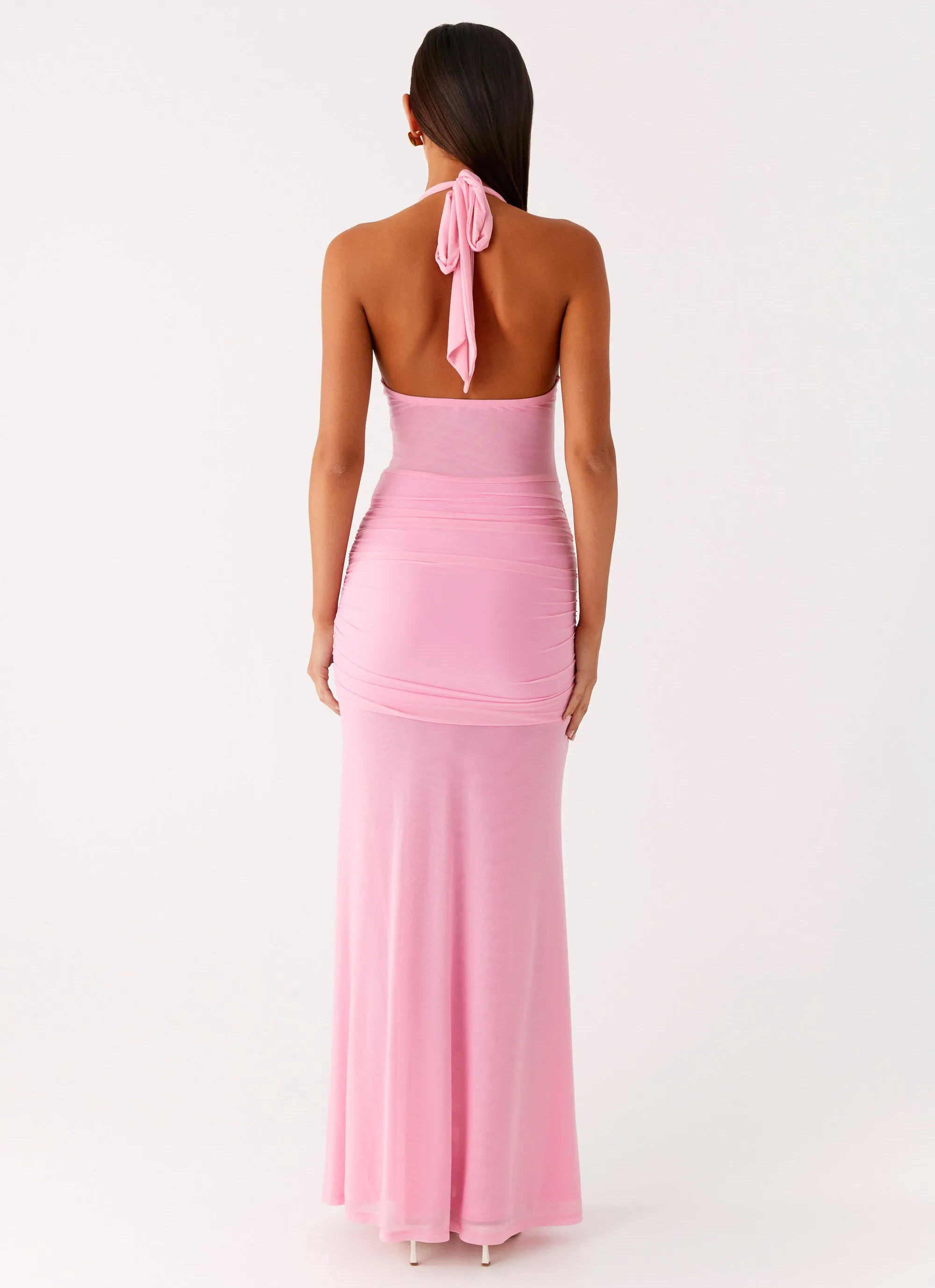 Miyah Halter Hardware Maxi Dress - Baby Pink Smooth Cotton Blend