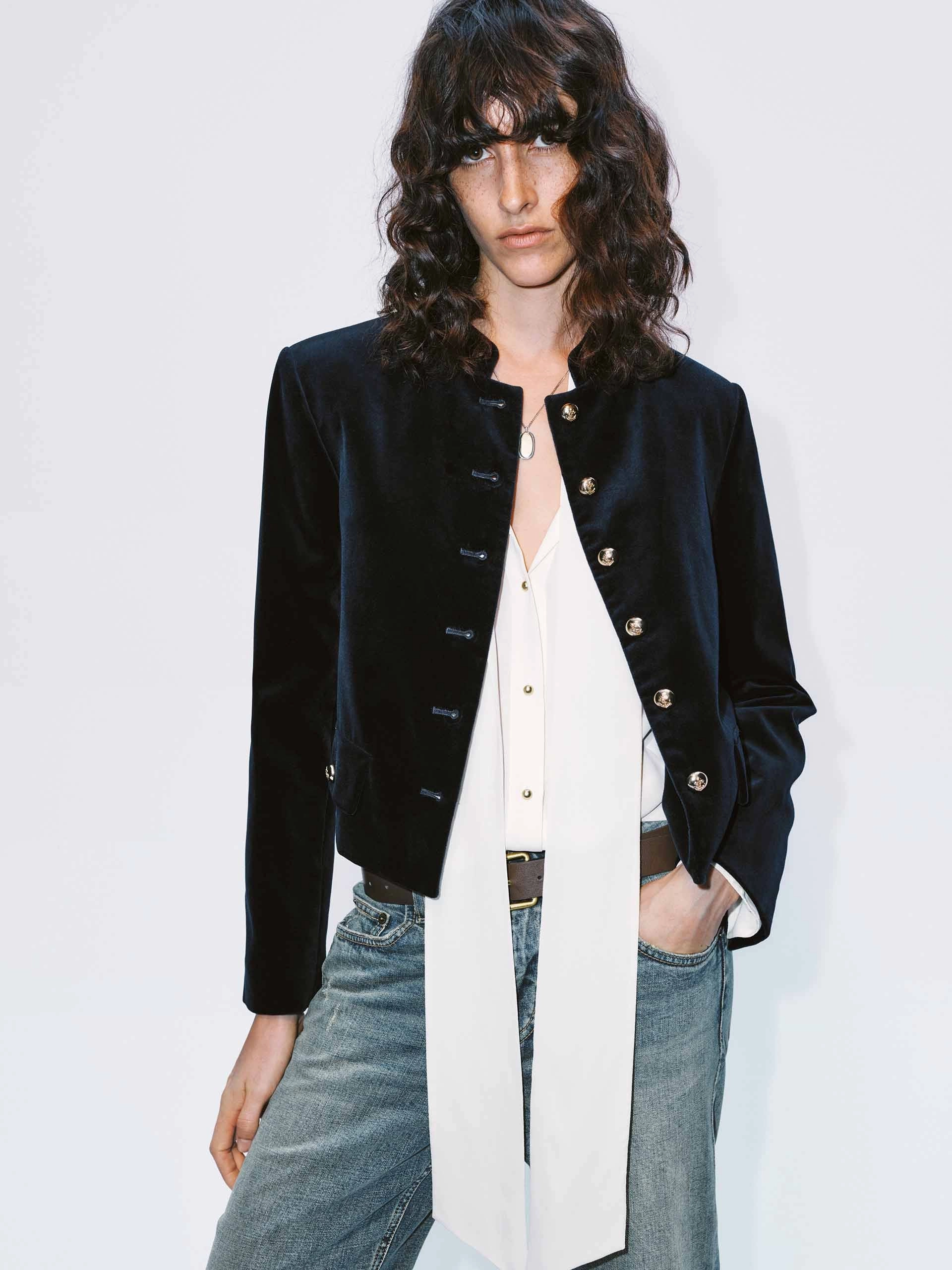 Mock Collar Velvet Jacket