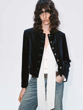 Mock Collar Velvet Jacket Mock Collar Velvet Jacket