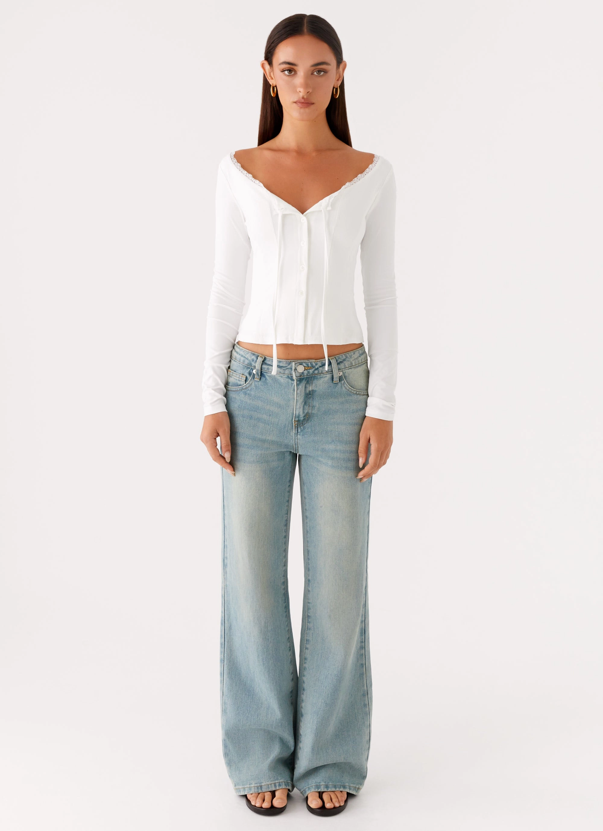 Multipanel Construction Moda Long Sleeve Top - White