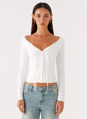 Moda Long Sleeve Top - White VentilatedBackPanel Moda Long Sleeve Top - White Flexible Knit Fabric