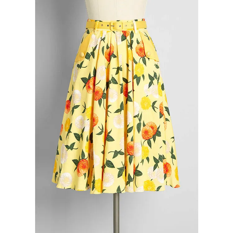 ModCloth Through Fields of Marigold Belted Swing Skirt