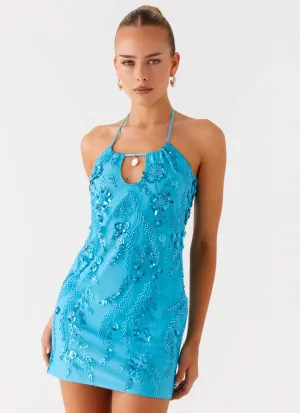 Modern Cut Bebe Beaded Mini Dress - Royal Blue Moisture wicking Bebe Beaded Mini Dress - Royal Blue