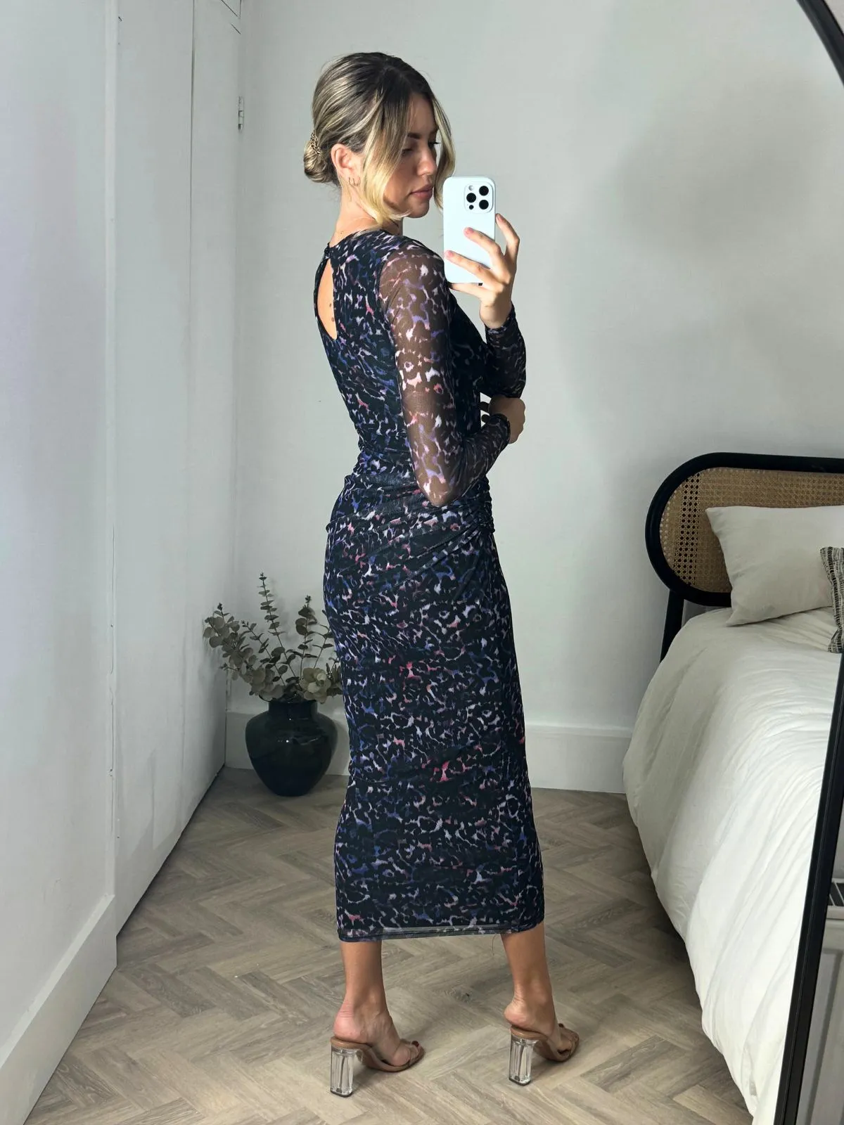 Trend Appeal Maeva Mesh Long Sleeve Maxi Dress / Purple Animal