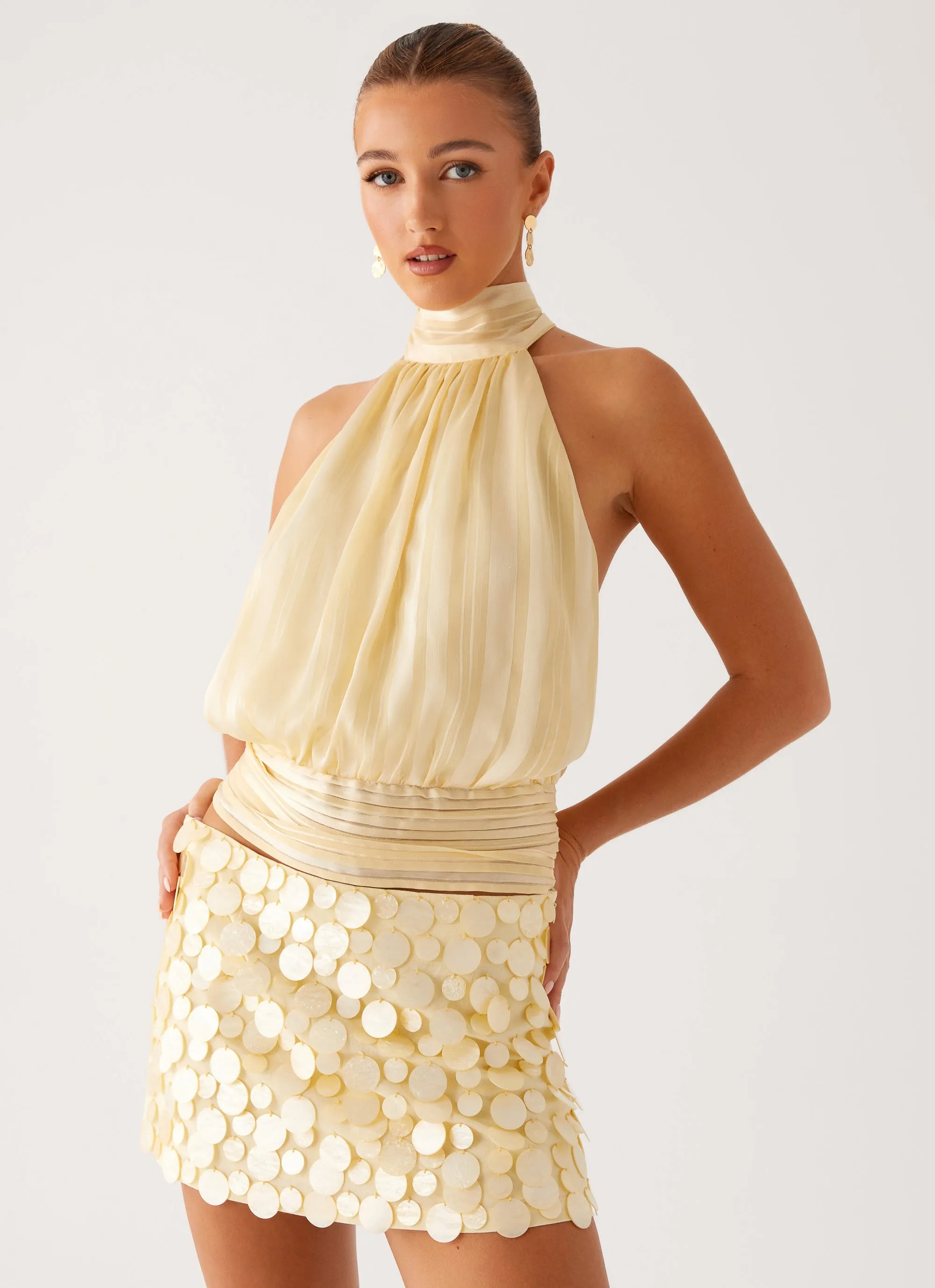 Innovative Fabric Modern Tones Movie Star Mini Skirt - Yellow