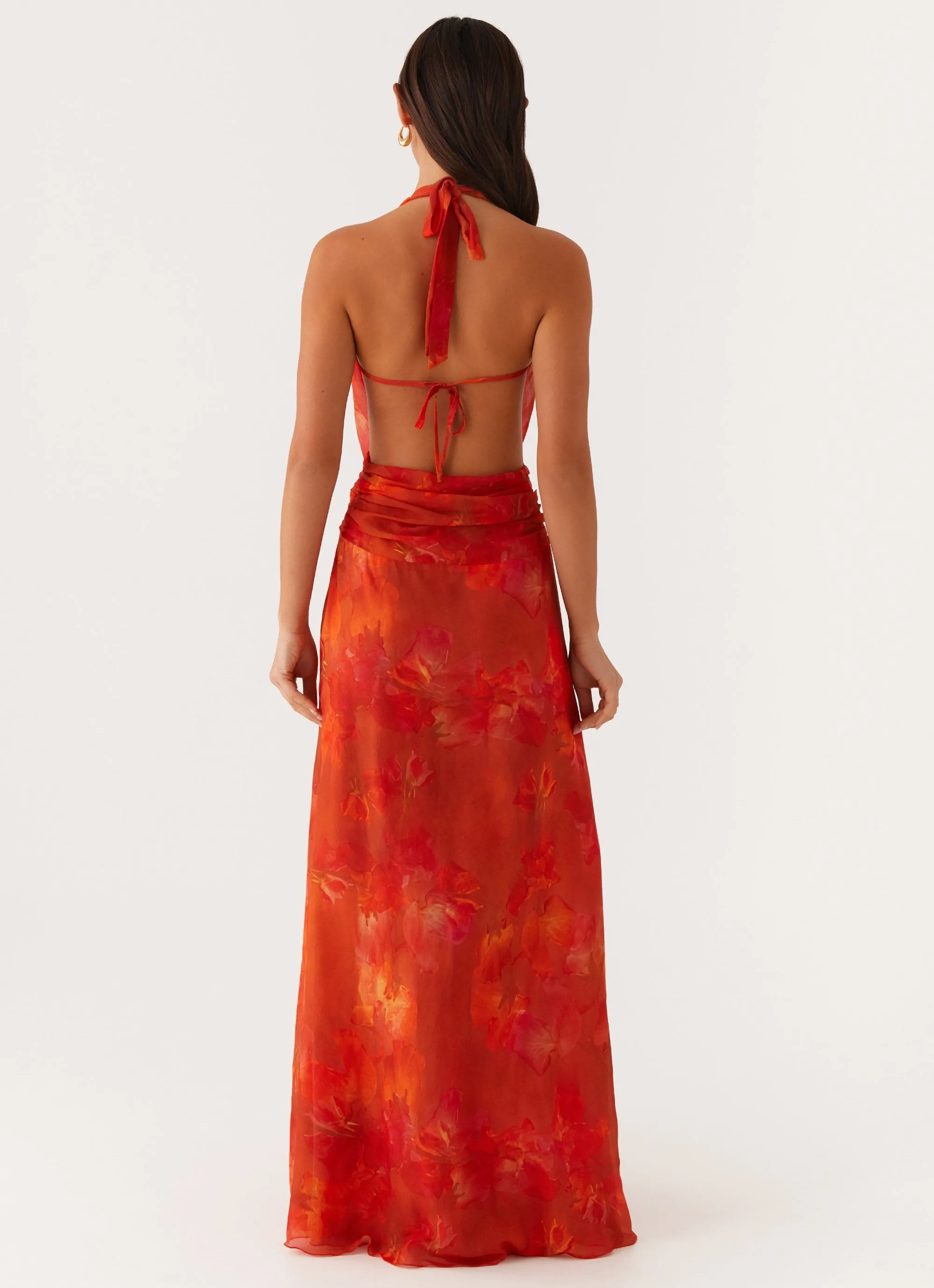 Elysia Chiffon Maxi Dress - Amber high-low hem Split hem