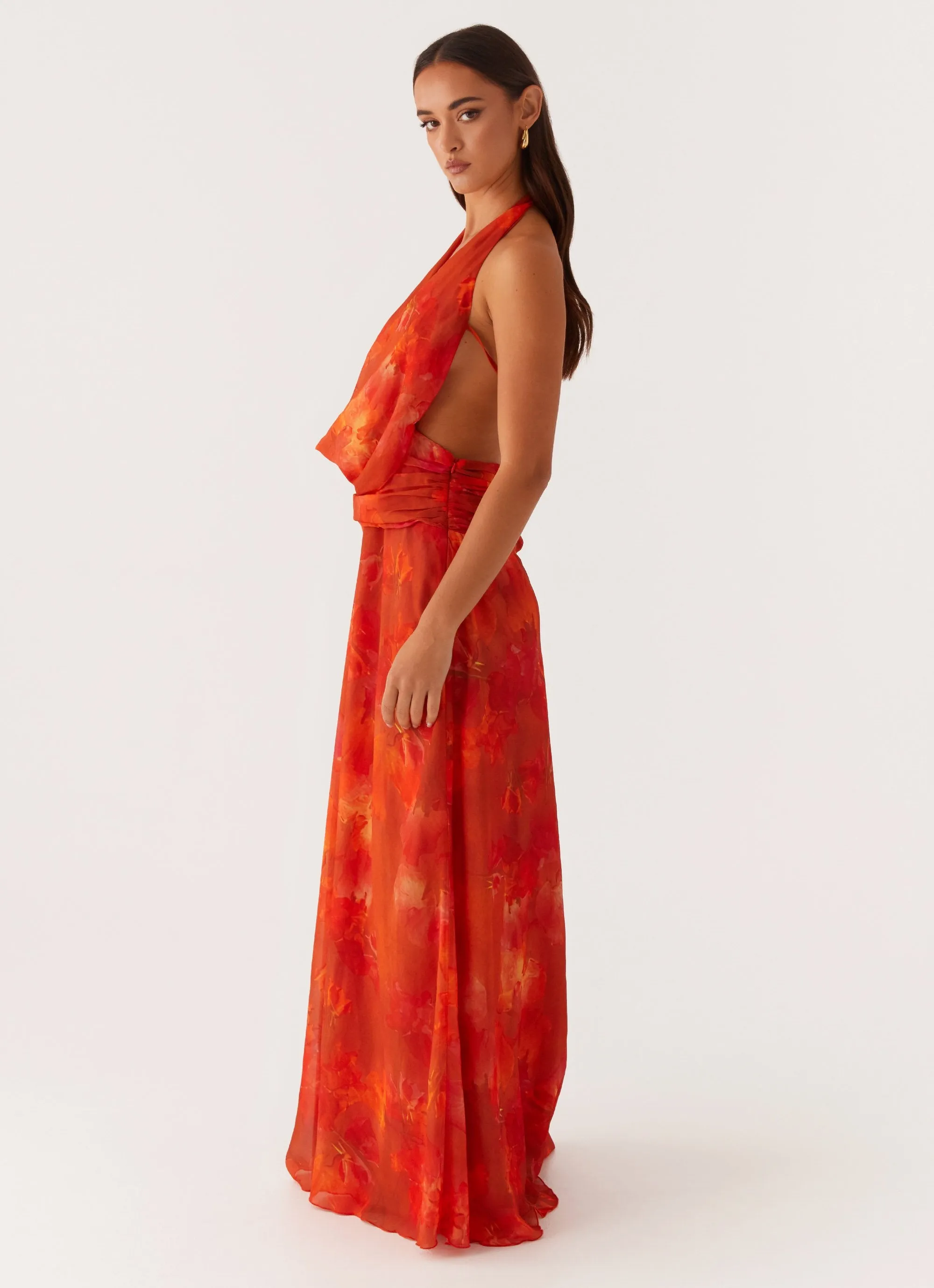 Abrasion resistant Year-Round Wear Elysia Chiffon Maxi Dress - Amber