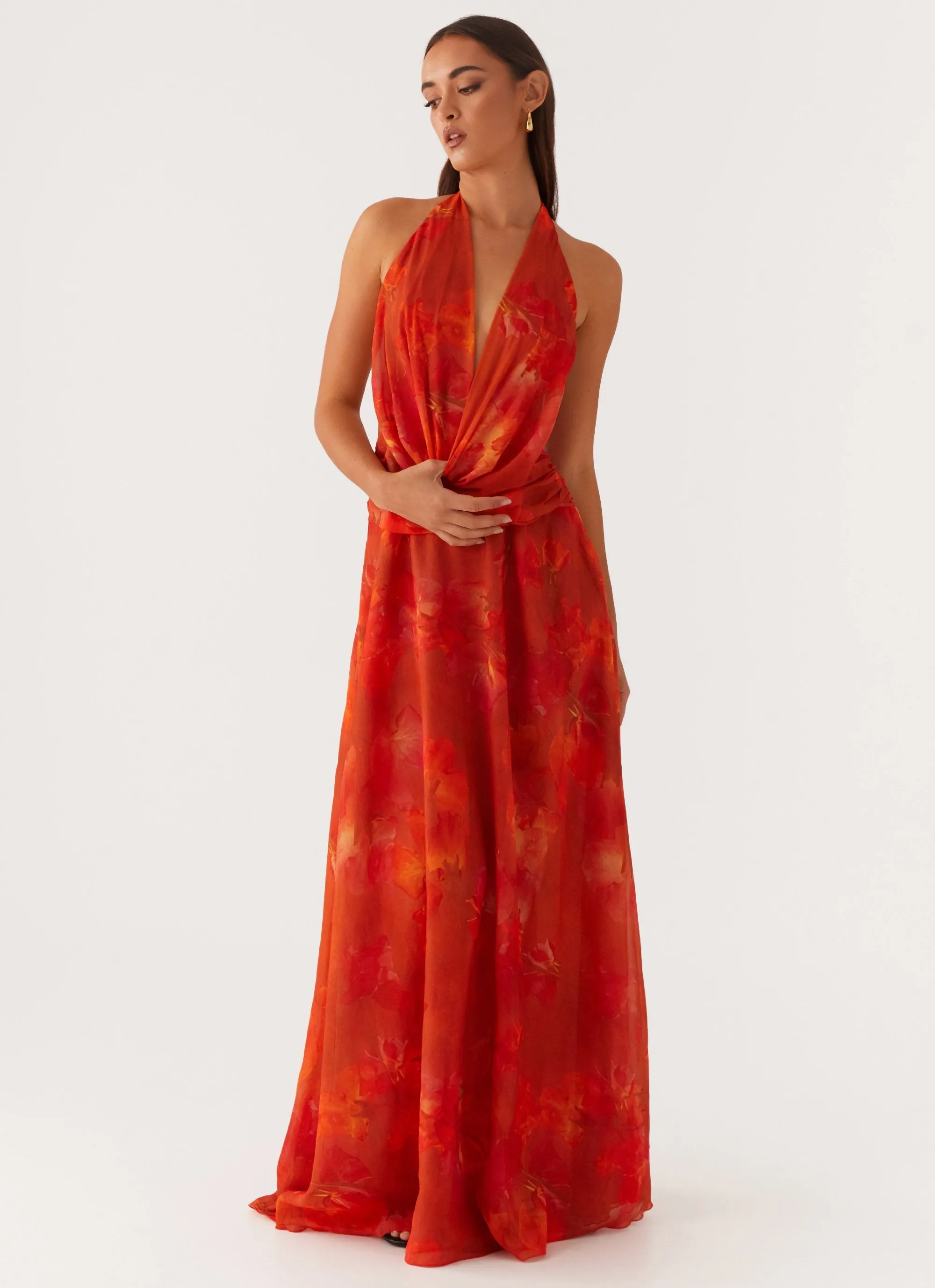 Mesh Insert Country Escape Elysia Chiffon Maxi Dress - Amber