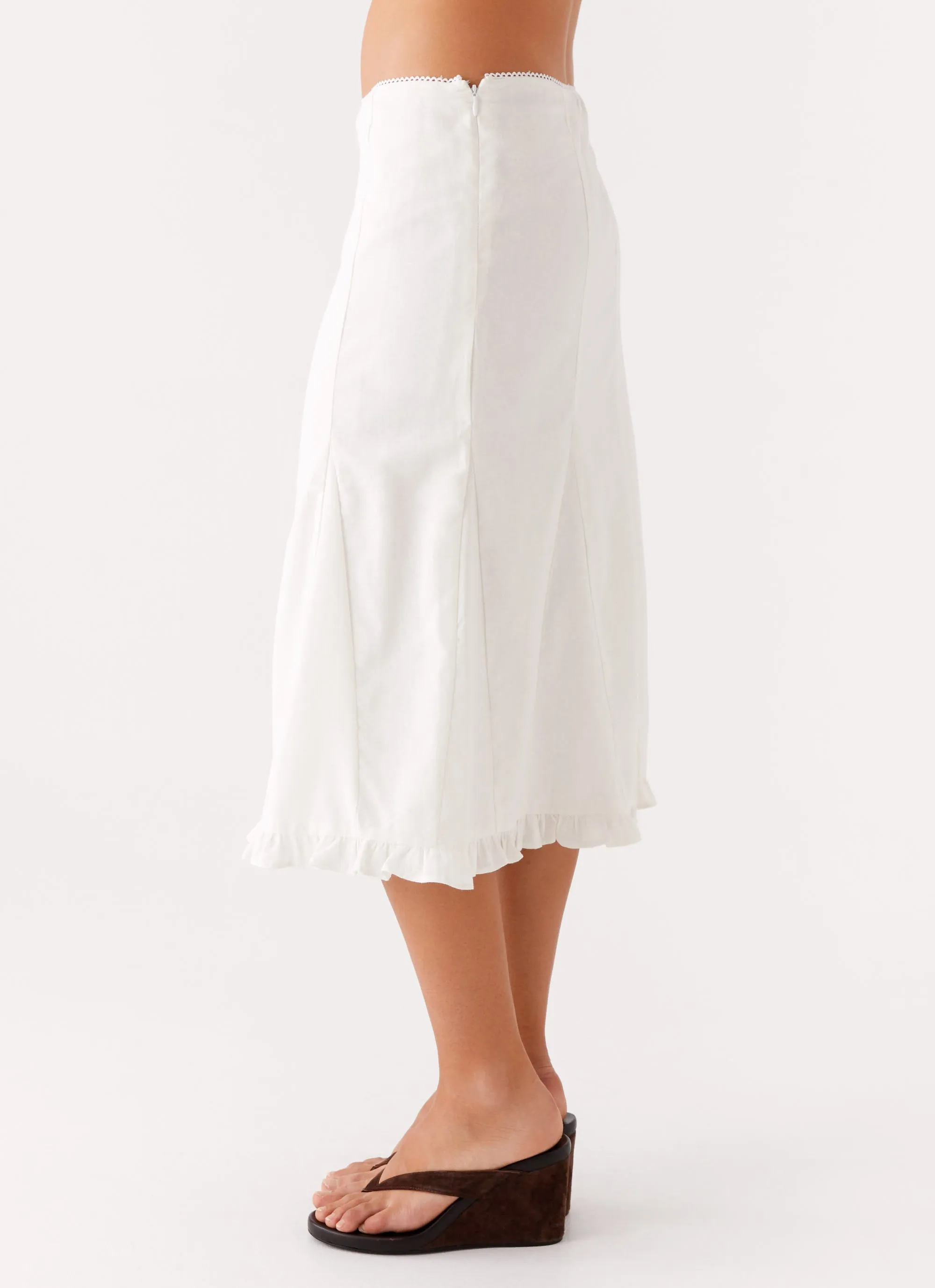 Alec Midi Skirt - White High Elasticity Material Knee Length