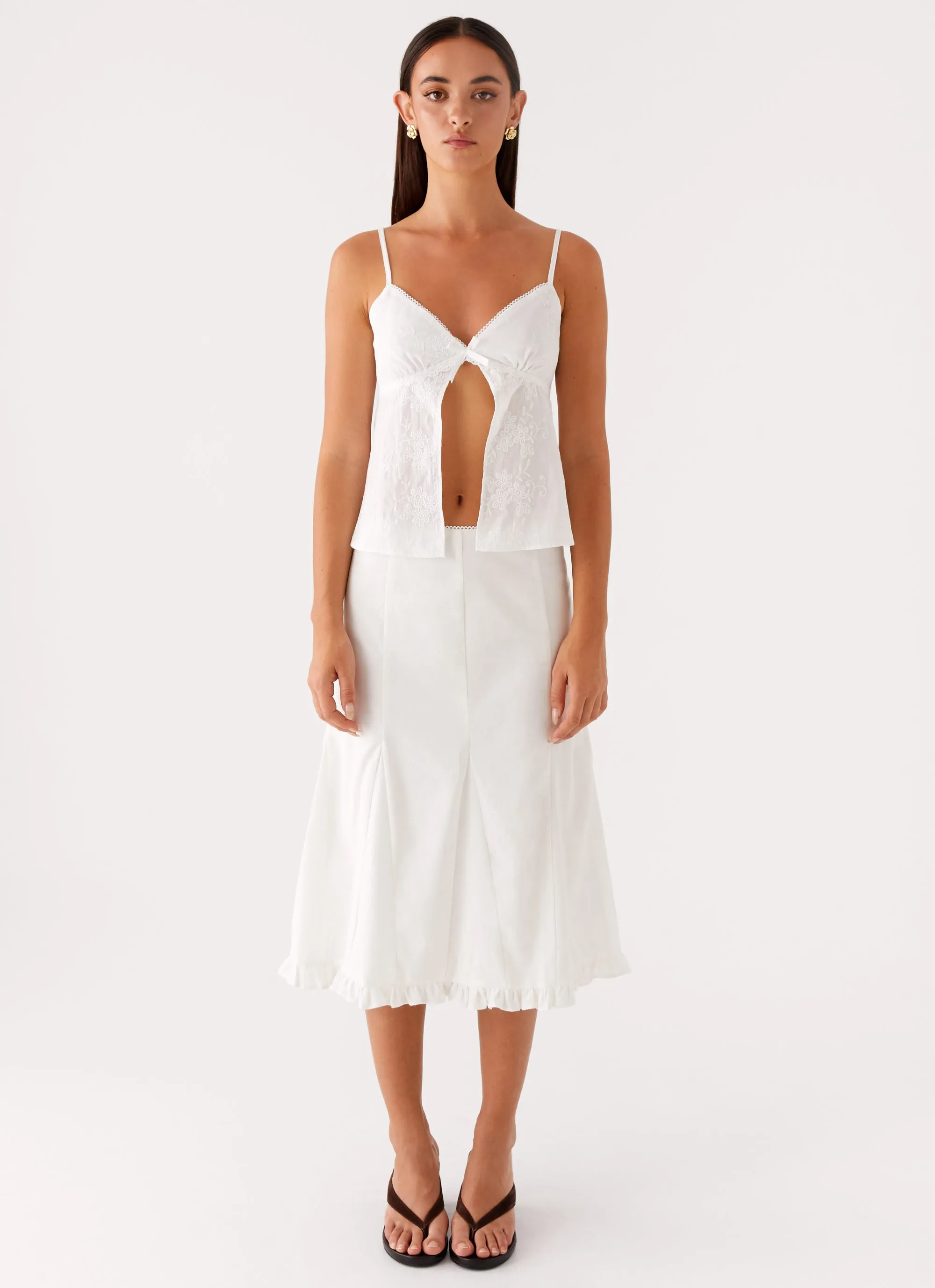 Alec Midi Skirt - White Tailored Cut