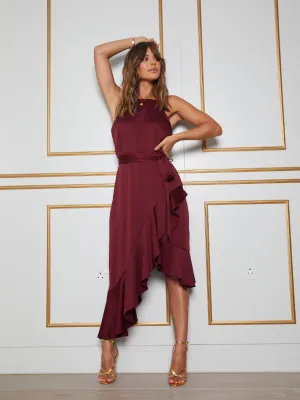 Classic Layer Ariana Halter Frill Dress / Mulberry Red