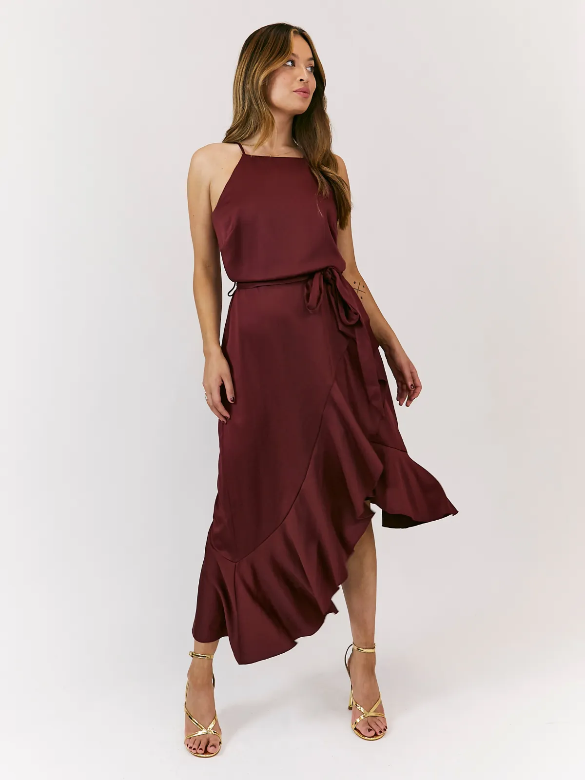 Ariana Halter Frill Dress / Mulberry Red boho vibe Happy Soul