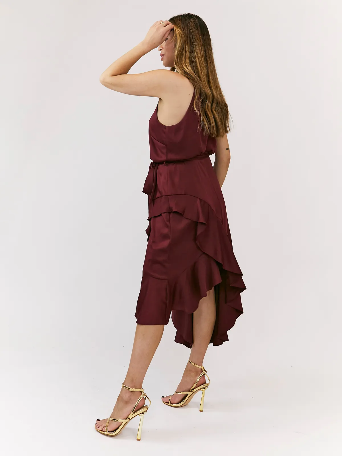 Ariana Halter Frill Dress / Mulberry Red Light Wear Timeless Line