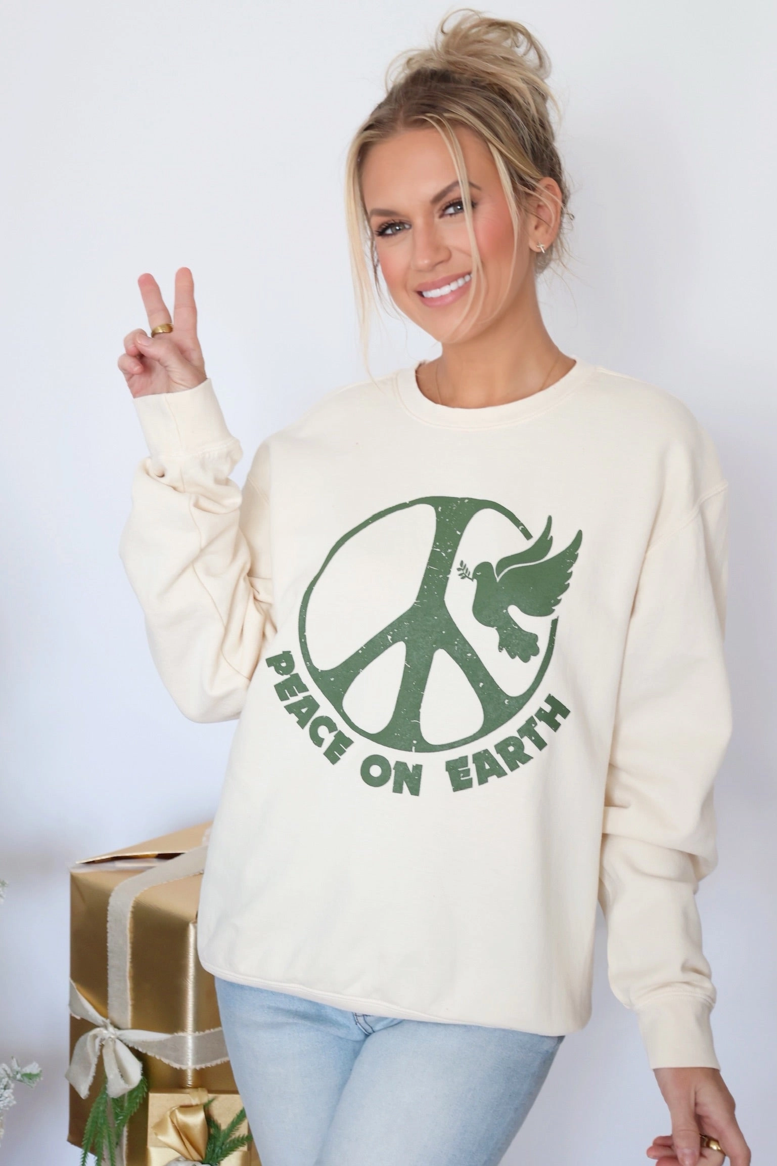 RawHemDetail SnagResistant Fabric Peace on Earth Sweatshirt (FINAL SALE)